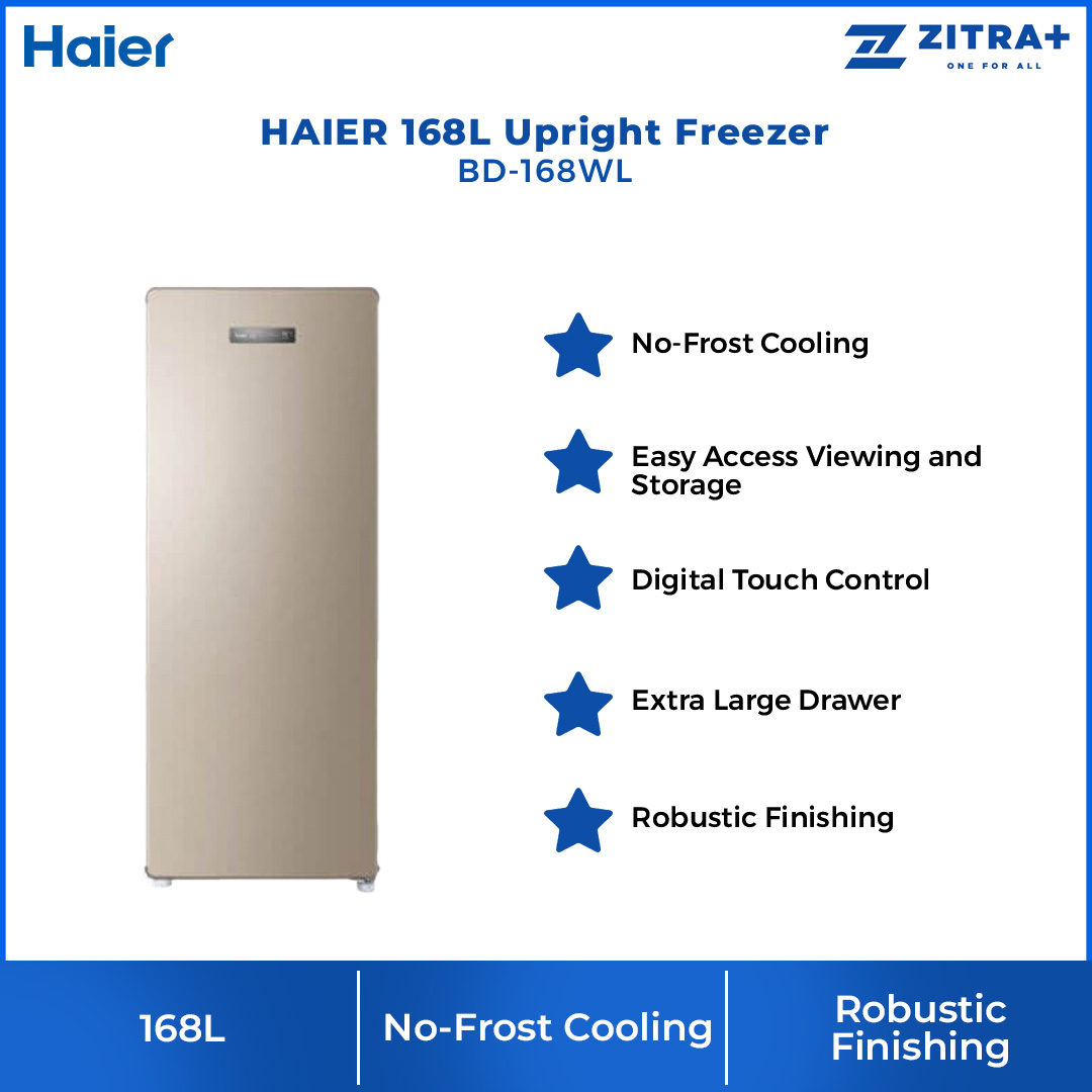 HAIER 168L Upright Freezer BD-168WL | Intelligent IC Control | Digital Touch Control | High Efficiency Compressor | Refrigerator With 2 Years Warranty
