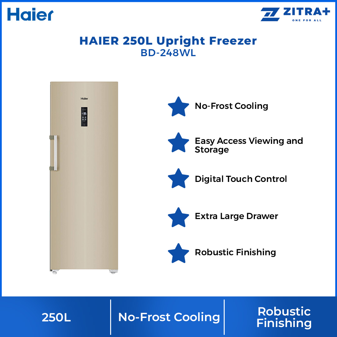 HAIER 250L Upright Freezer BD-248WL | Top LED | Anti-Bacteria | Child Lock | Fast Freezing | Eco Mode | Alarm Indicator | Digital Control | Chest Freezer with 2 Year Warranty