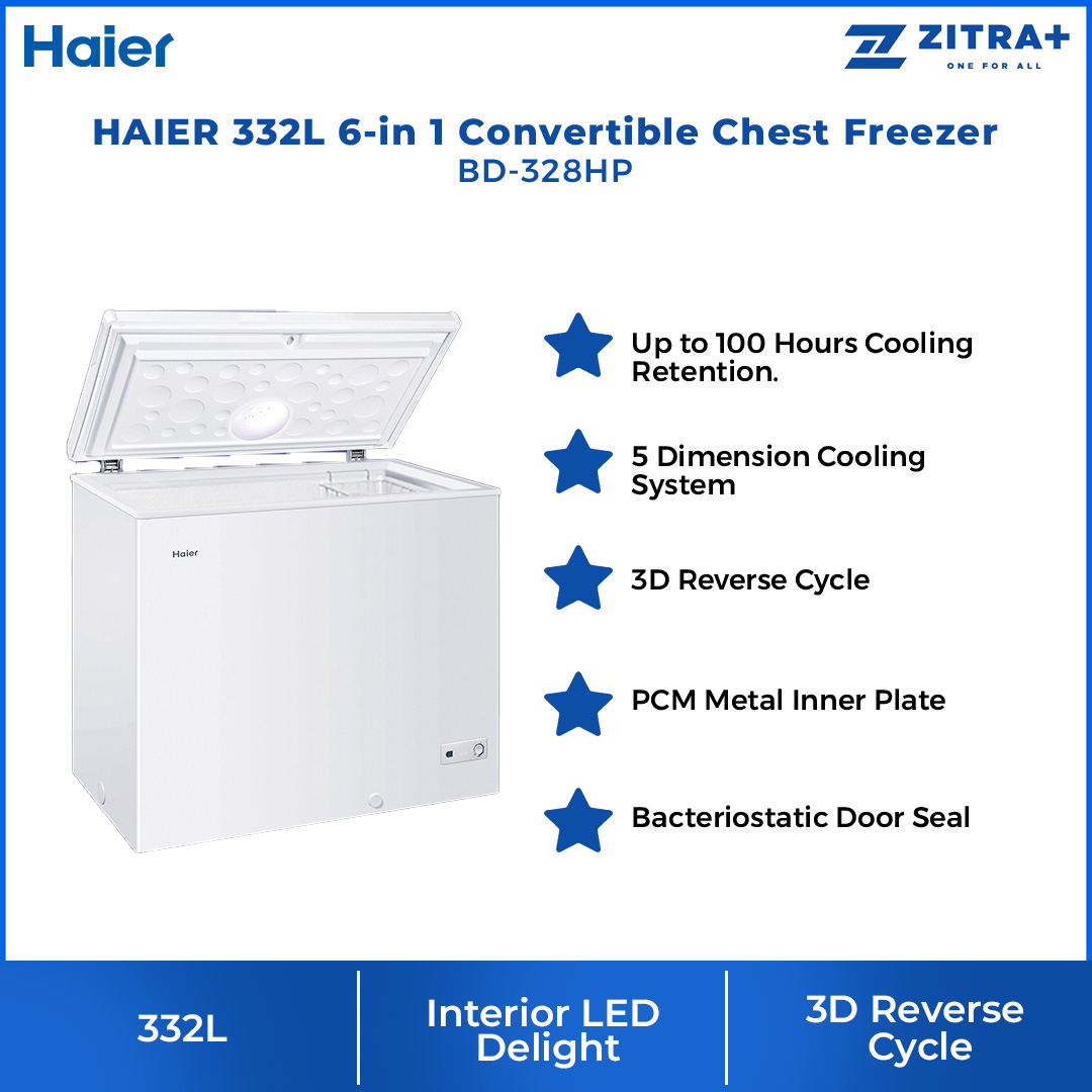 HAIER 332L/450L/535L/750L 6-in 1 Convertible Chest Freezer BD-328HP/BD-458HP/BD-568HP/BD-788HP | Fast Freezing | Convertible Cooling | PCM Metal Inner Plate | Freezer with 2 Year Warranty