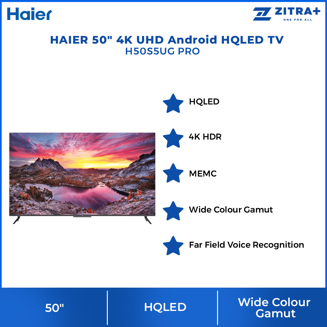 HAIER 50"/85" 4K UHD Android HQLED TV H50S5UG PRO/H85S5UG PRO | MEMC | HQLED | Far Field Voice Recognition | Android 11 | Chromecast | Google Assistant | HDMI | USB | Android TV with 3 Year Warranty