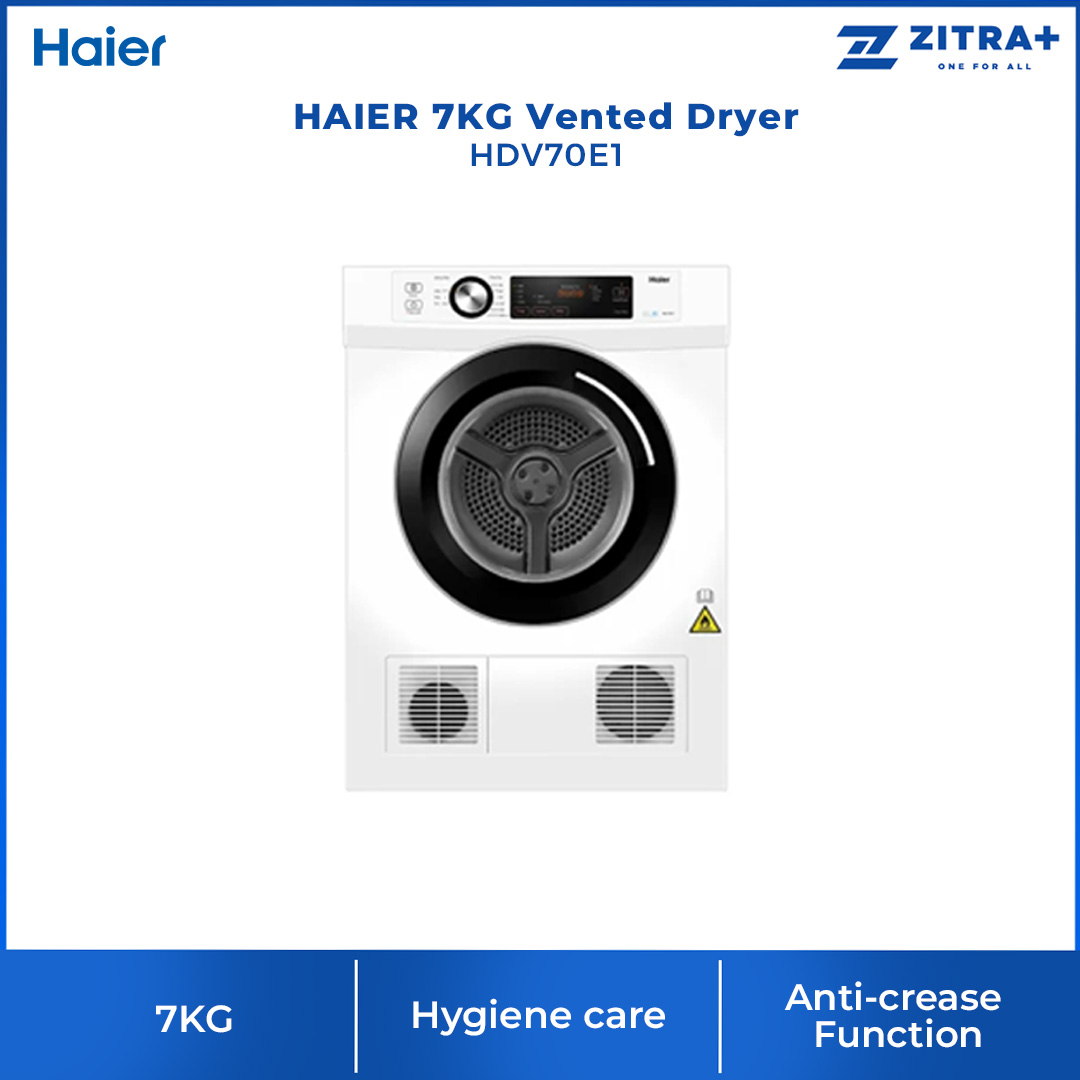 HAIER 7KG Vented Dryer HDV70E1 | Eliminate Bacteria | Sensor Dry | Knob control | Child Lock | Dryer with 2 Year Warranty