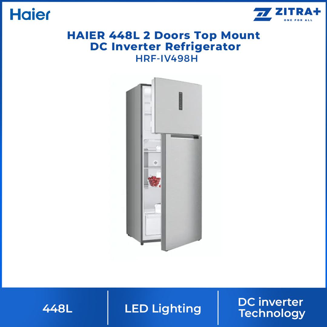 HAIER 448L 2 Doors Top Mount DC Inverter Refrigerator HRF-IV498H | DC Inverter Technology | Stainless Steel Handle | LED Lighting | Ice Maker | Humidity Control | Refrigerator with 2 Year Warranty