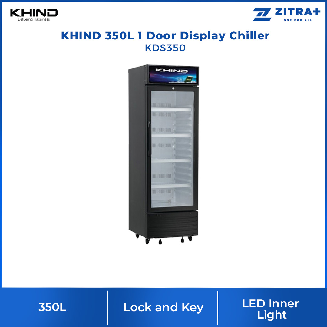 KHIND 350L 1 Door Display Chiller KDS350 | Easy To Clean | Durable Adjustables Shelves | LED Inner Light | Lock & Key | Chiller with 1 Year Warranty