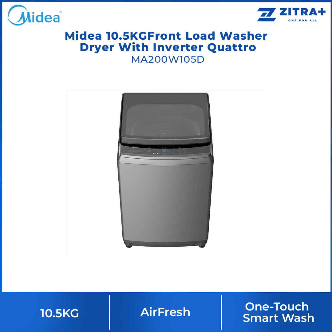 Midea 10.5KG Top Load Washing Machine With Inverter Quattro MA200W105D | Soft Close Lid | Auto Stop | Child Lock | Washing Machine | 2 Year Warranty 