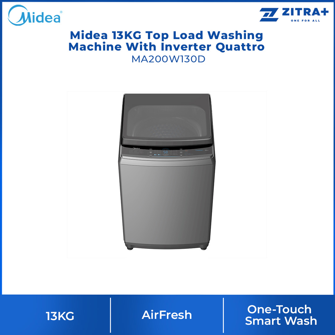 Midea 13KG Top Load Washing Machine With Inverter Quattro MA200W130D | Inverter Quattro | Easy-To-Clean Metal Lint Filter | AirFresh | Washer Dryer with  2 Years Warranty