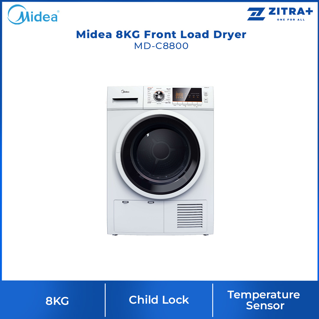 Midea 8KG Front Load Dryer  MD-C8800 | Delay Start | Humidity Sensor | Anti-Wrinkle | 2 Year Warranty
