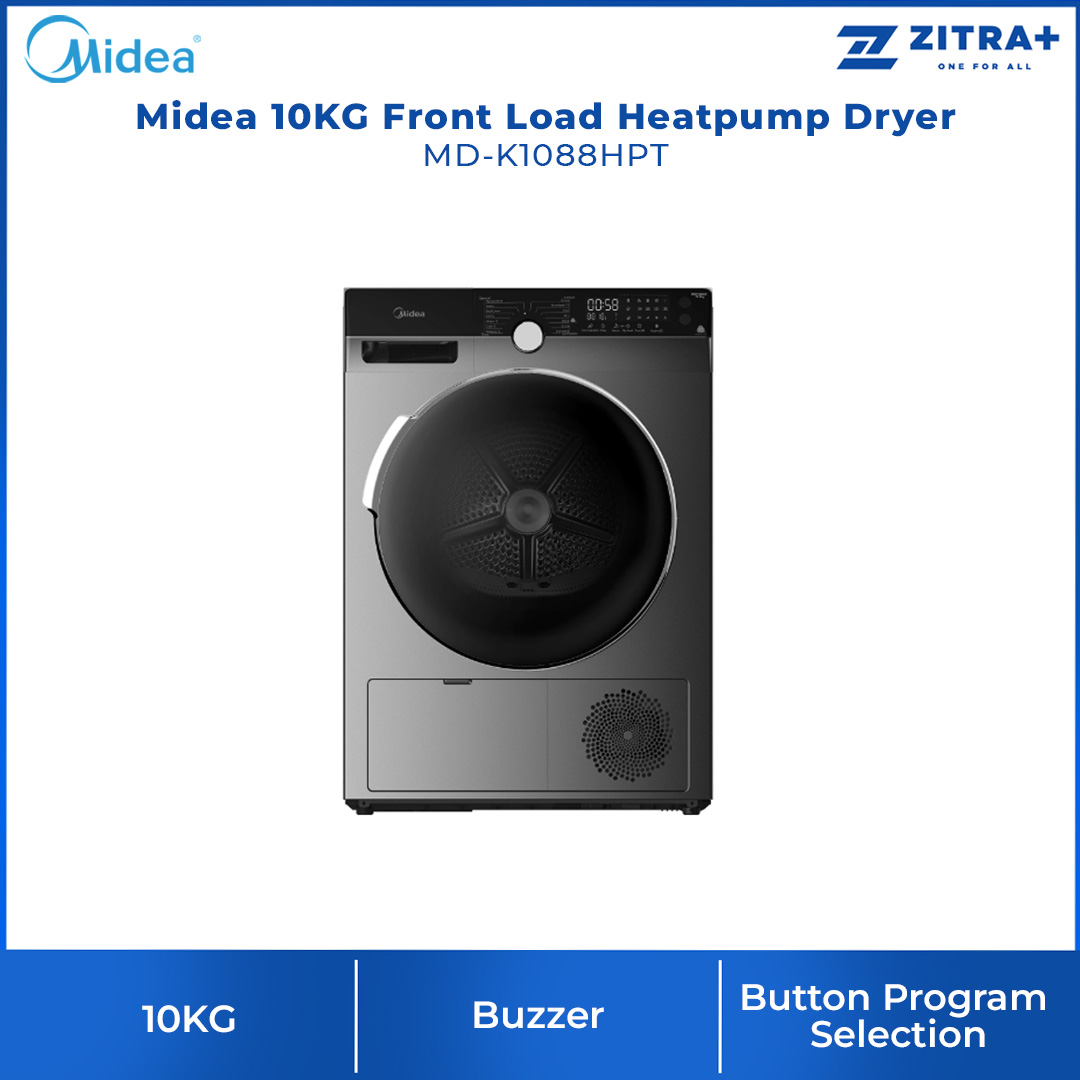 Midea 10KG Front Load Heatpump Dryer MD-K1088HPT | Buzzer | Electronic Control | Button Program Selection