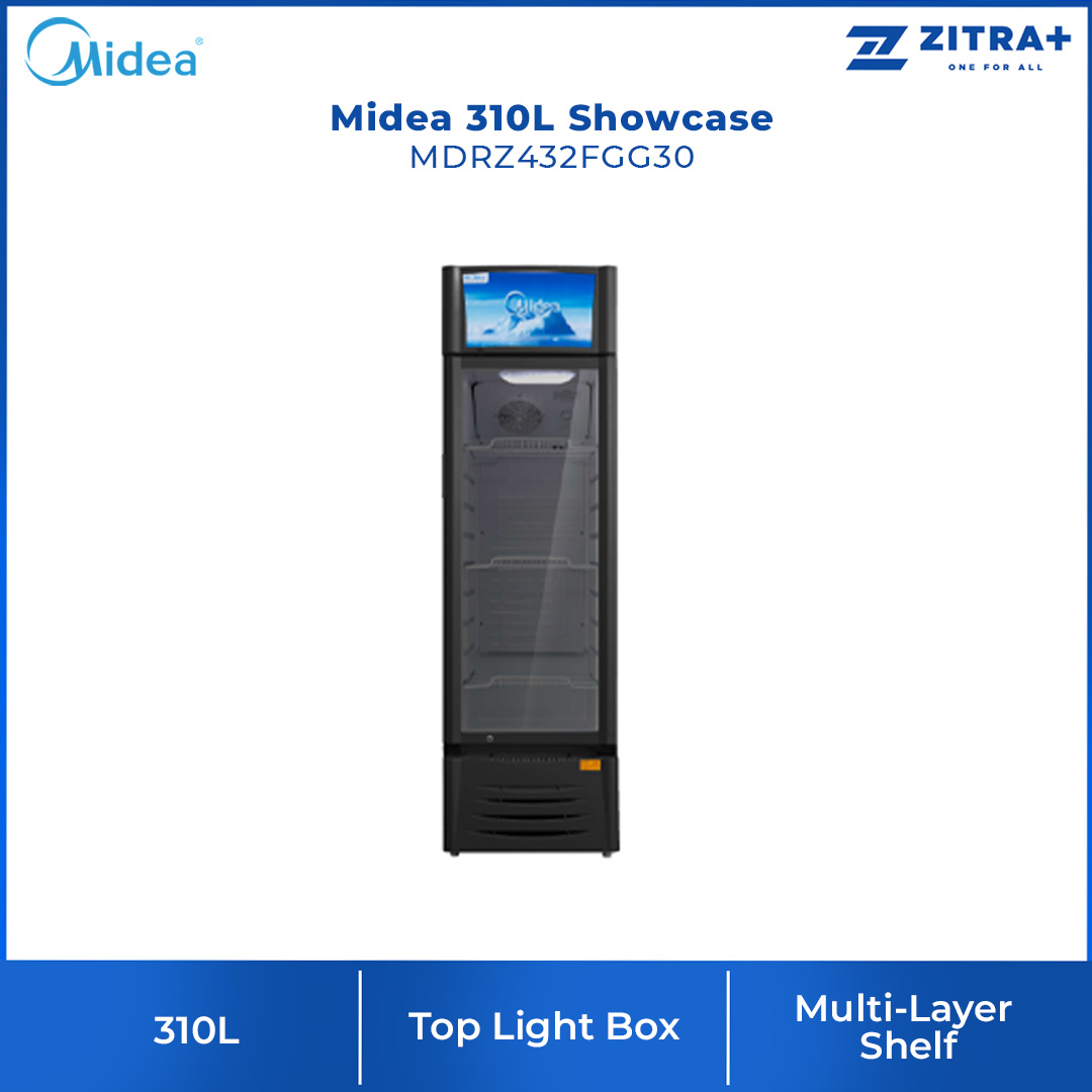 Midea 310L Showcase  MDRZ432FGG30 | Recessed Handle | Multi-Layer Shelf | Temperature Knob | 1 Year Warranty