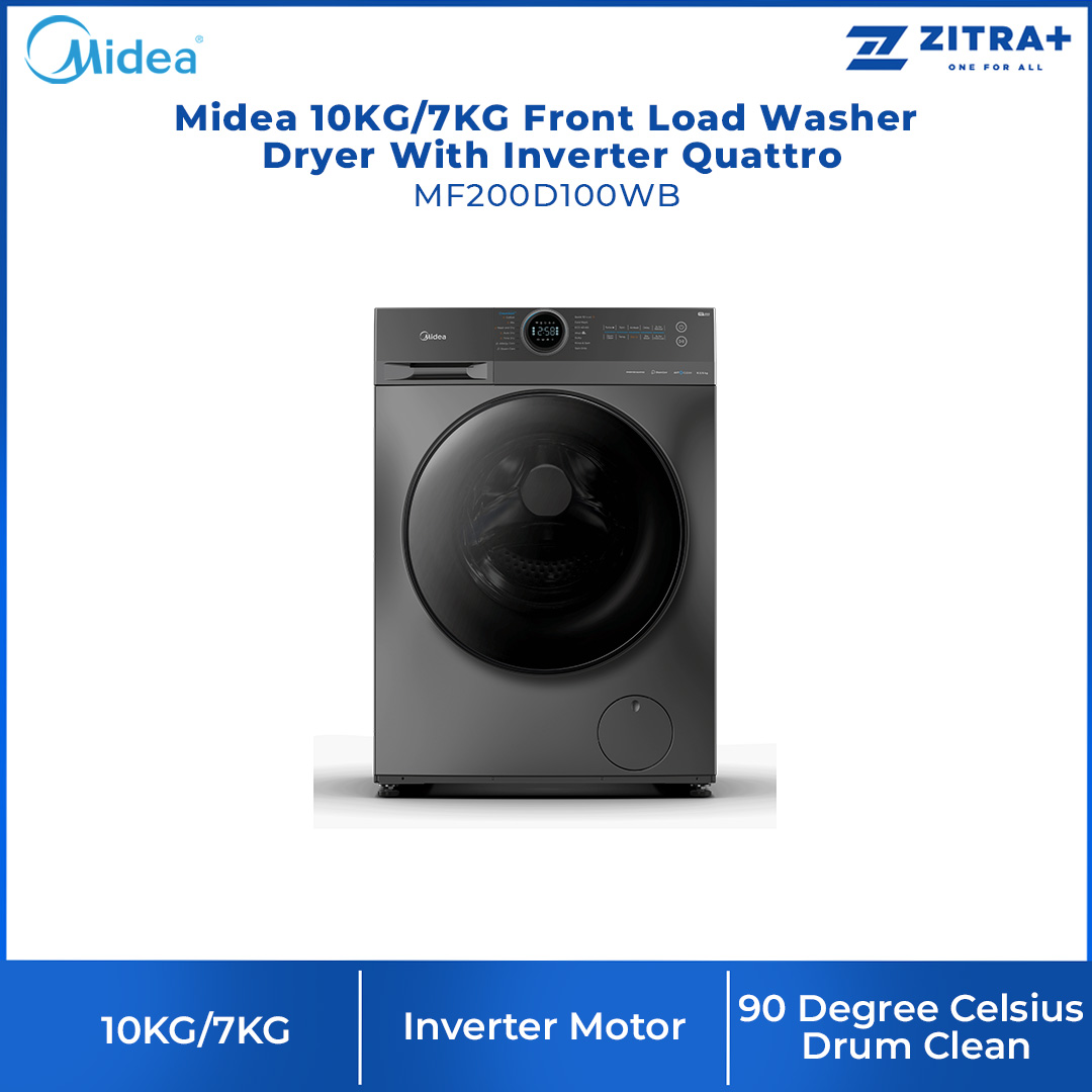 Midea 10KG/7KG Front Load Washer Dryer With Inverter Quattro MF200D100WB  | Inverter Motor | Smart Control | Auto Clean | 2 Years Warranty