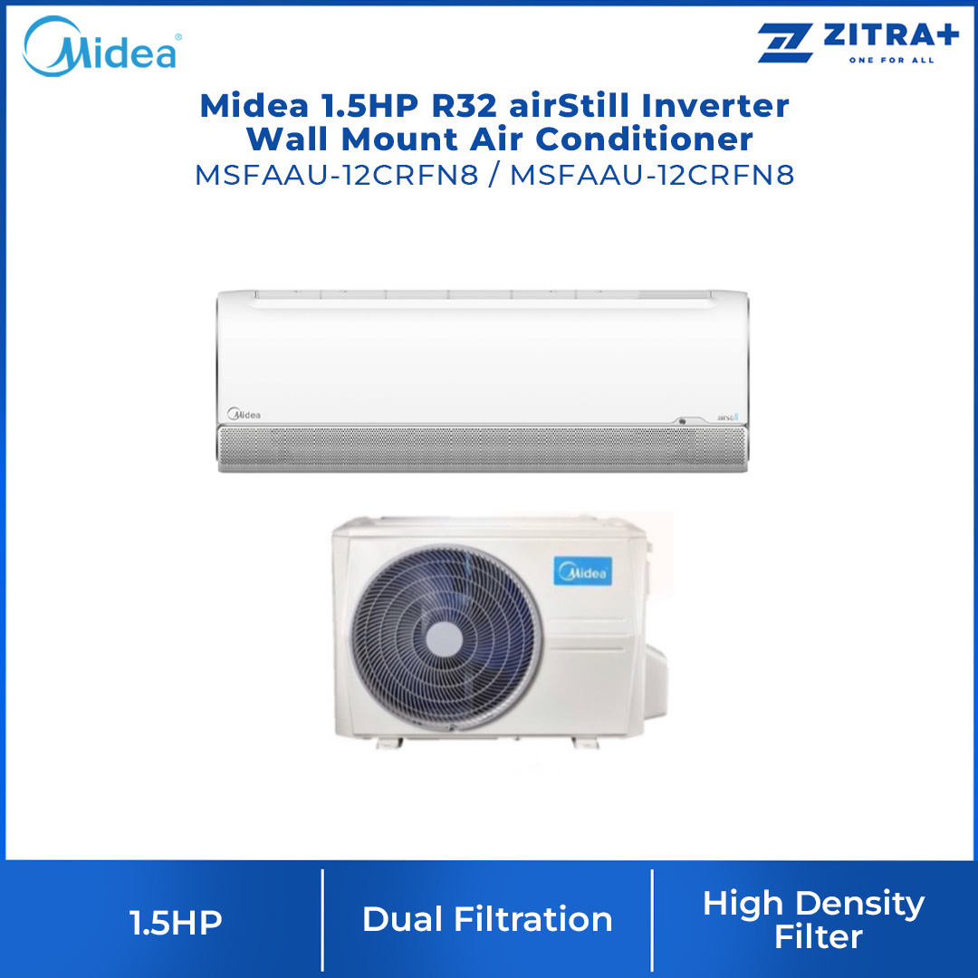 Midea 1.5HP R32 airStill Inverter Wall Mount Air Conditioner MSFAAU-12CRFN8 | Airstill | Golden Fin | Cold Catalyst Filter | Air Conditioner with 2 Years Warranty 