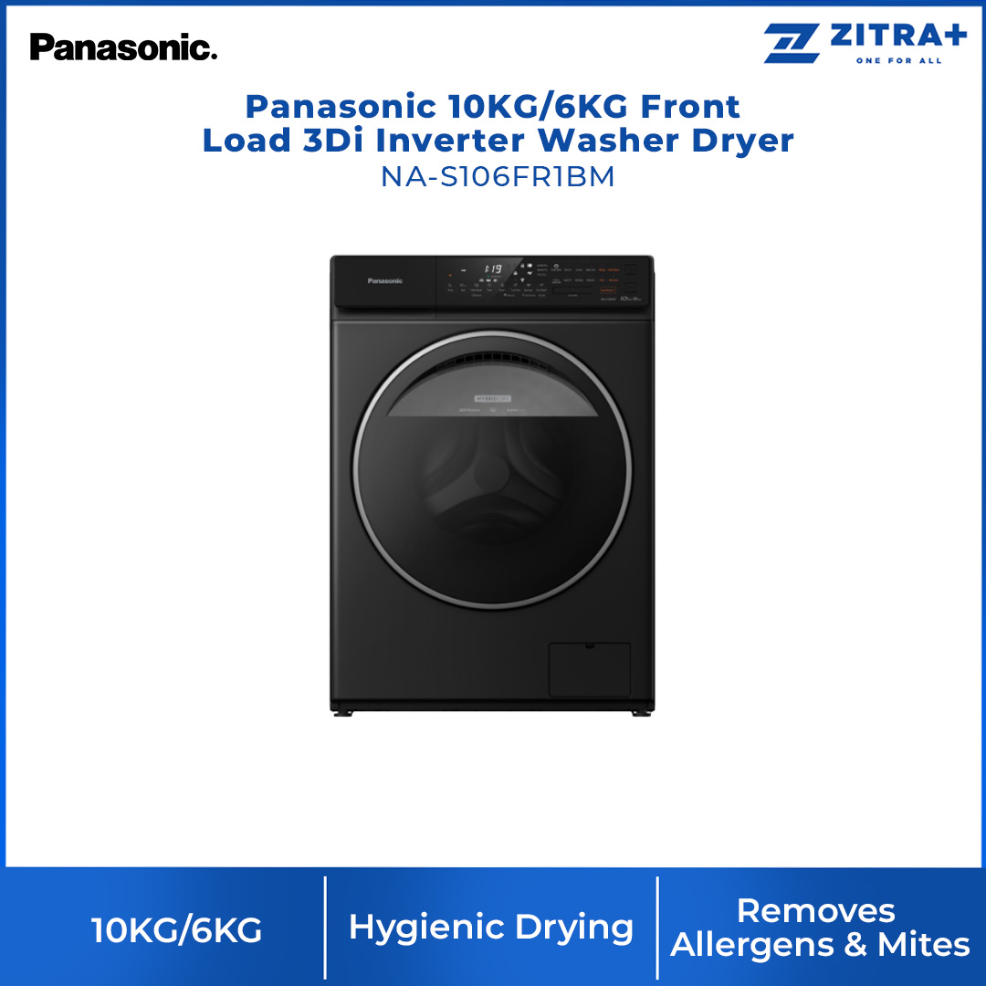 Panasonic 10KG/6KG Front Load 3Di Inverter Washer Dryer NA-S106FR1BM | Easy Drying Modes to Save Time | Gentle Drying for Longer-Lasting Clothes | Hygienic Drying with Bacteria Elimination | Washer Dryer With 1 Year Warranty