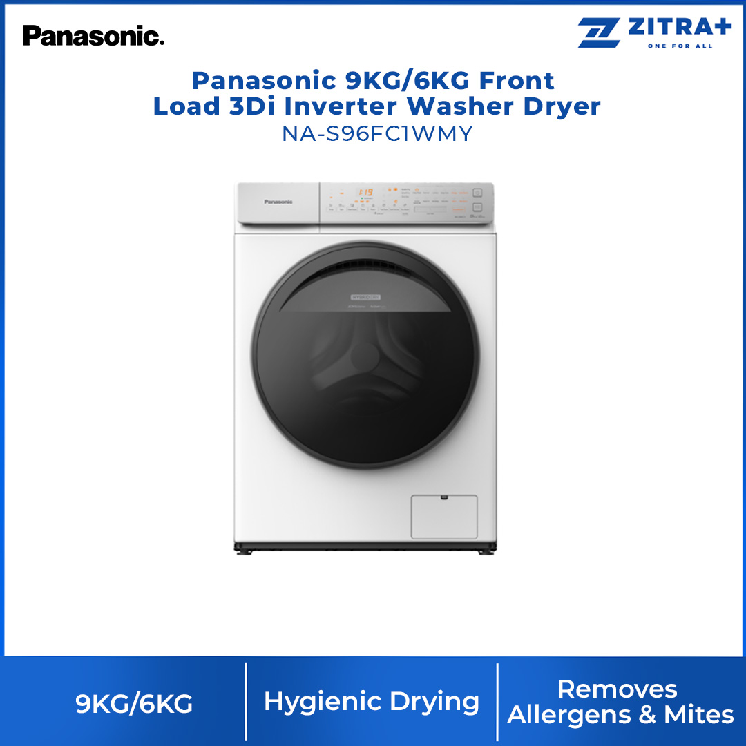 Panasonic 9KG/6KG Front Load 3Di Inverter Washer Dryer NA-S96FC1WMY | Easy Drying Modes to Save Time | Hygienic Drying with Bacteria Elimination | Saves Space with All-in-one Washer Dryer | Washer Dryer with 1 Year Warranty