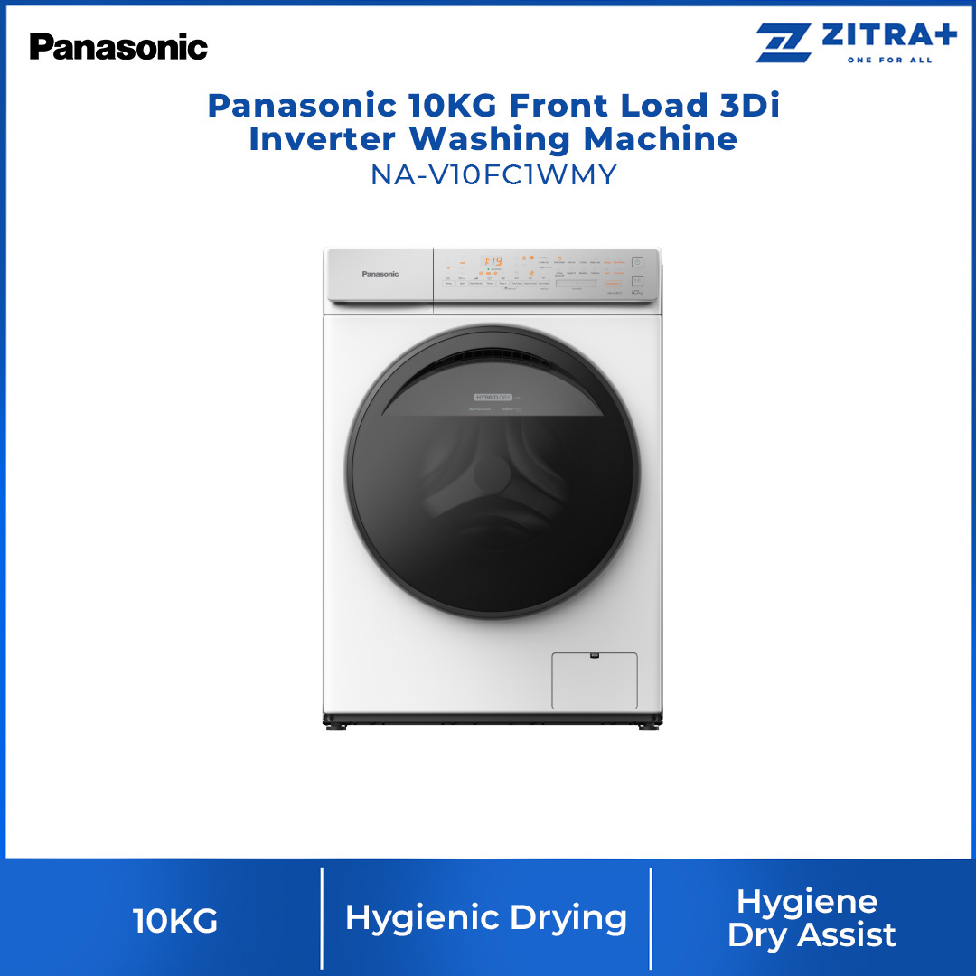 Panasonic 10KG Front Load 3Di Inverter Washing Machine NA-V10FC1WMY  | Improves Hygiene In Your Everyday Laundry | Hygienic Drying With Bacteria Elimination | Eliminates 99.99%*¹ Bacteria With Cold Wash | Washing Machine With 1 Year Warranty