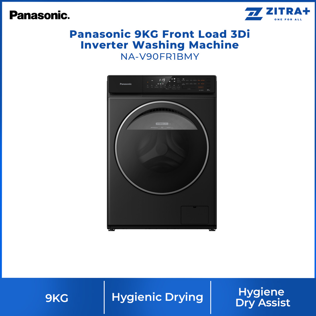 Panasonic 9KG Front Load 3Di Inverter Washing Machine NA-V90FR1BMY | Improves Hygiene in Your Everyday Laundry | Hygienic Drying with Bacteria Elimination | Eliminates 99.99%*¹ Bacteria with Cold Wash | Washing Machine With 1 Year Warranty