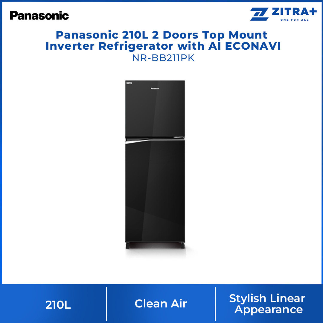 Panasonic 210L 2 Doors Top Mount Inverter Refrigerator with AI ECONAVI NR-BB211PK | Eat Healthier with Fresh,Clean Storage | Clean Air for Your Food | Stylish Linear Appearance | Refrigerator With 1 Year Warranty
