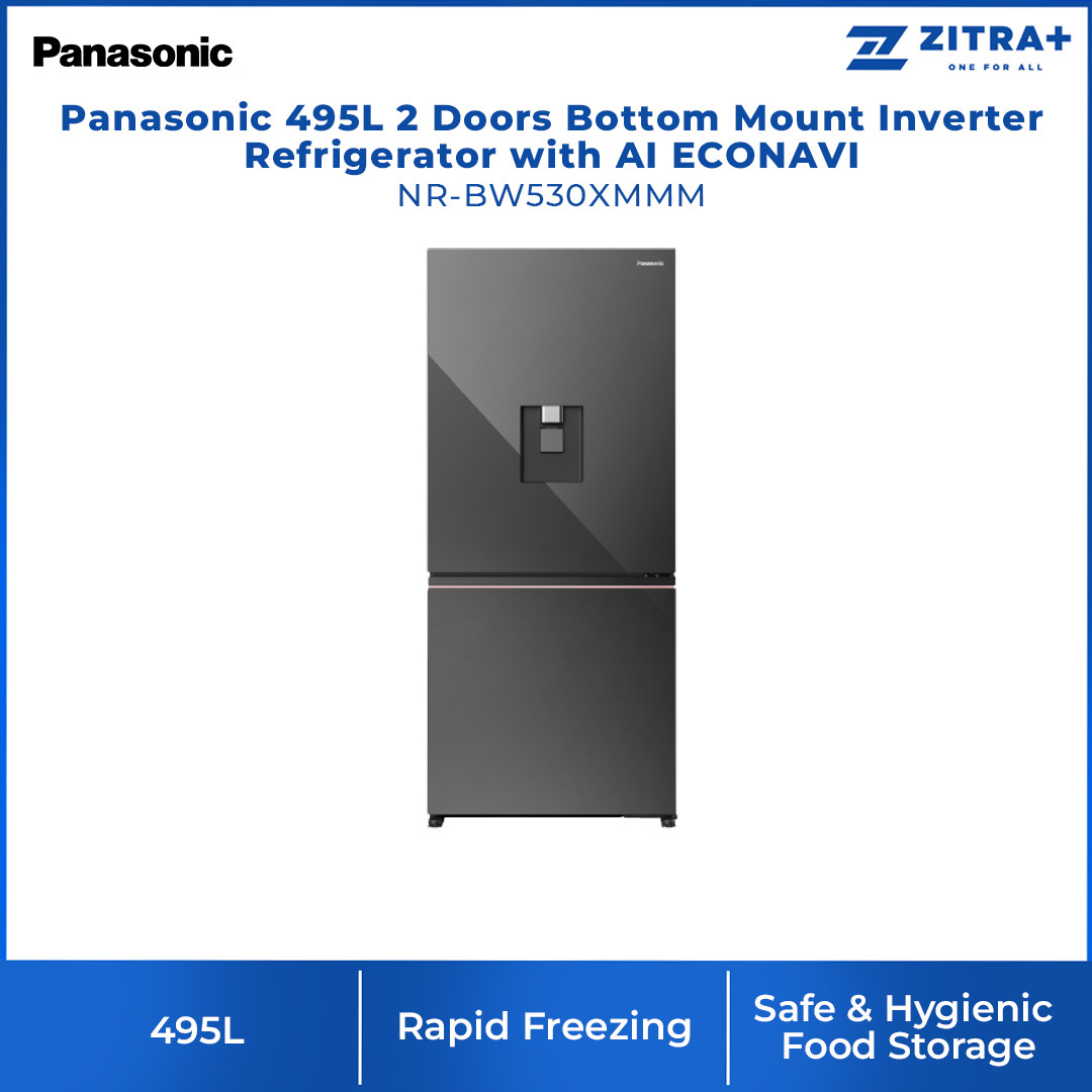 Panasonic 495L 2 Doors Bottom Mount Inverter Refrigerator with AI ECONAVI NR-BW530XMMM | Rapid Freezing | 7 Days Freshness for Fish & Meat | Easy&Healthy - Home-cooked Meals Anytime | Safe&Hygienic Food Storage | Refrigerator With 1 Year Warranty