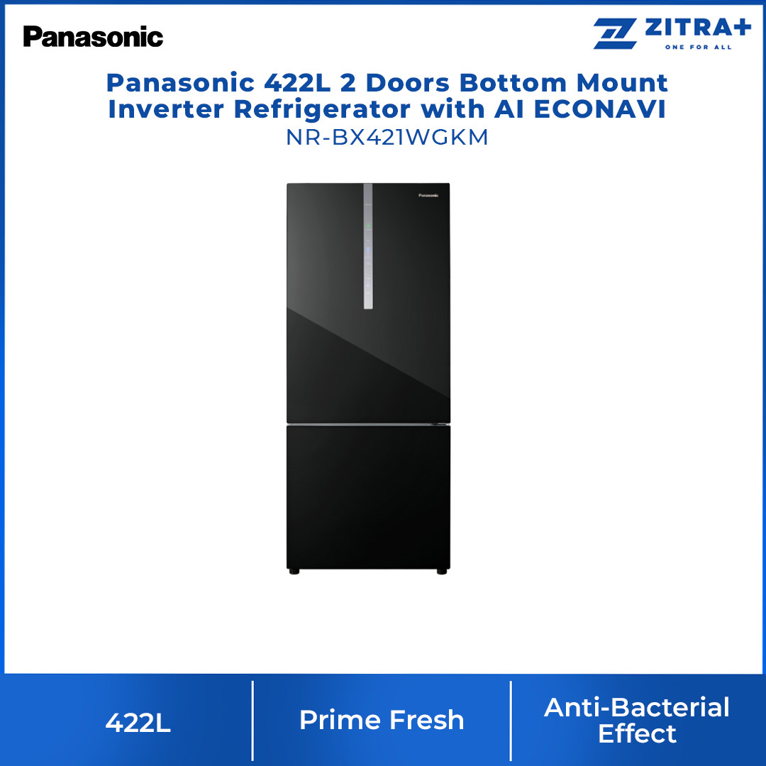 Panasonic 422L 2 Doors Bottom Mount Inverter Refrigerator with AI ECONAVI NR-BX421WGKM | Moisture Retained for Vegetable Storage | Anti-bacterial Effect | Cook Healthy Meals Every Day with Prime Fresh | Refrigerator With 1 Year Warranty
