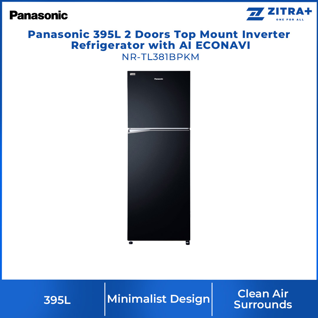 Panasonic 395L 2 Doors Top Mount Inverter Refrigerator with AI ECONAVI NR-TL381BPKM | Hygienic Storage With Blue Ag | Clean Air Surrounds Your Food | Enjoy The Extra-Cold Delight | Freshness Storage With Wide Opening | Refrigerator With 1 Year Warranty