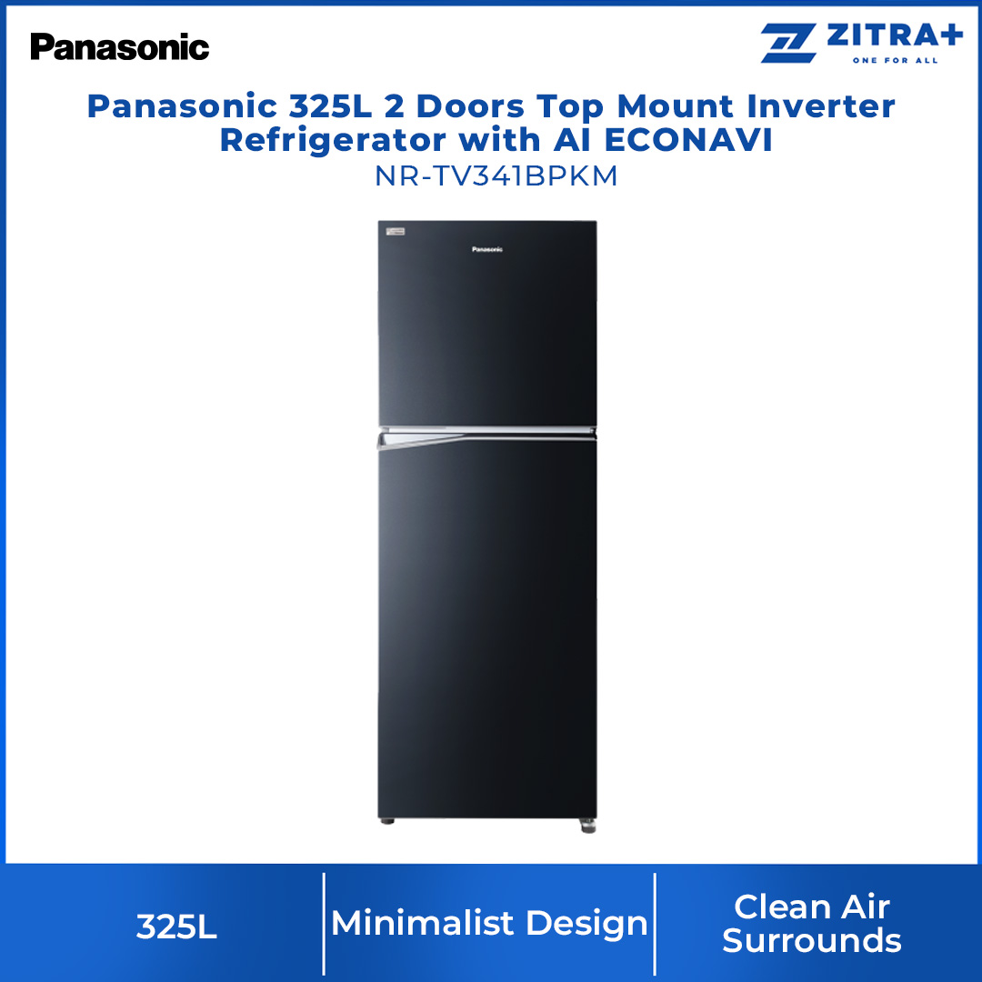 Panasonic 325L 2 Doors Top Mount Inverter Refrigerator with AI ECONAVI NR-TV341BPKM | Hygienic Storage with Blue Ag | Clean Air Surrounds Your Food | Enjoy the Extra-Cold Delight | Freshness Storage with Wide Opening | Refrigerator With 1 Year Warranty