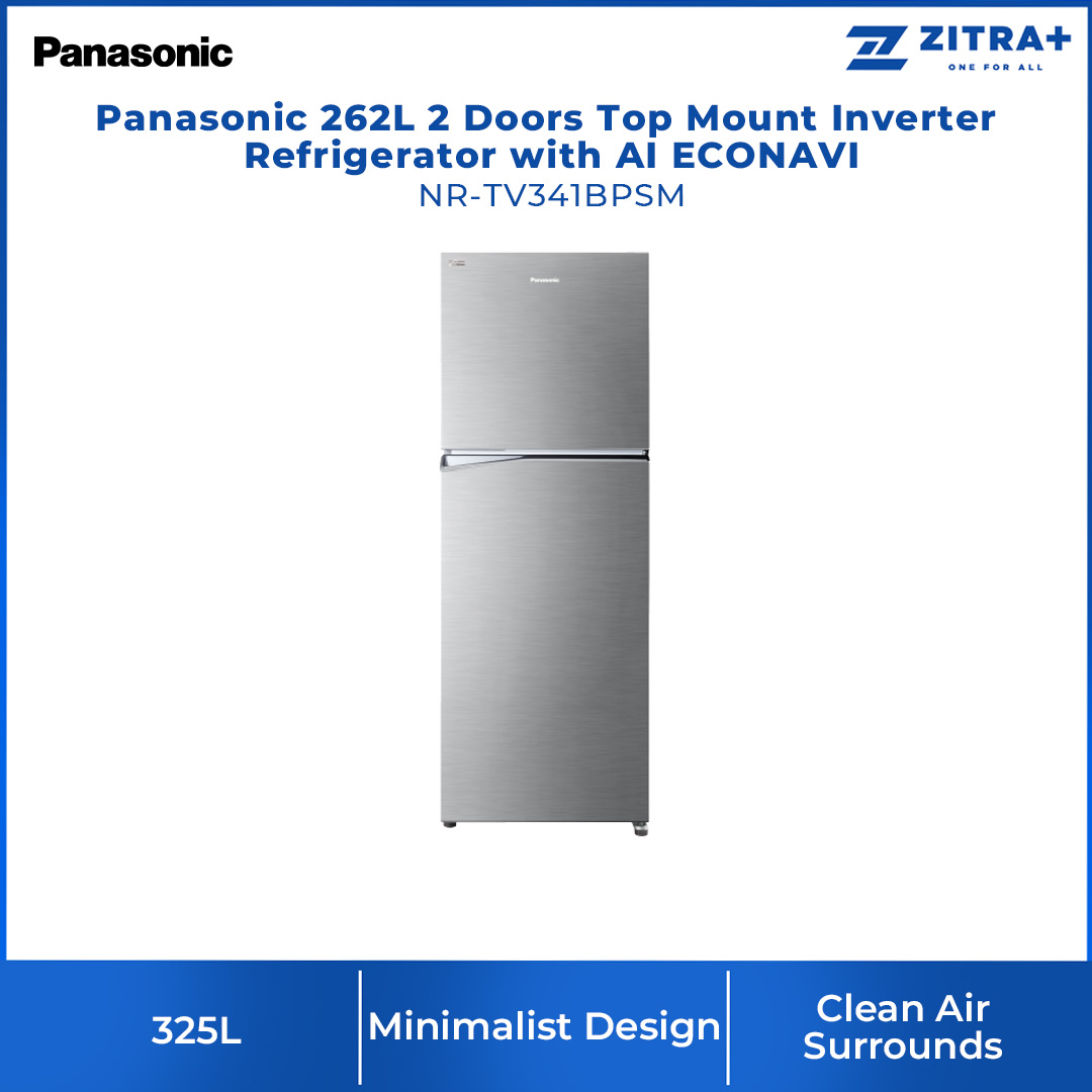 Panasonic 325L 2 Doors Top Mount Inverter Refrigerator with AI ECONAVI  NR-TV341BPSM | Hygienic Storage With Blue Ag | Clean Air Surrounds Your Food | Cost Saving With Optimum Cooling According To Your Lifestyle | Refrigerator With 1 Year Warranty