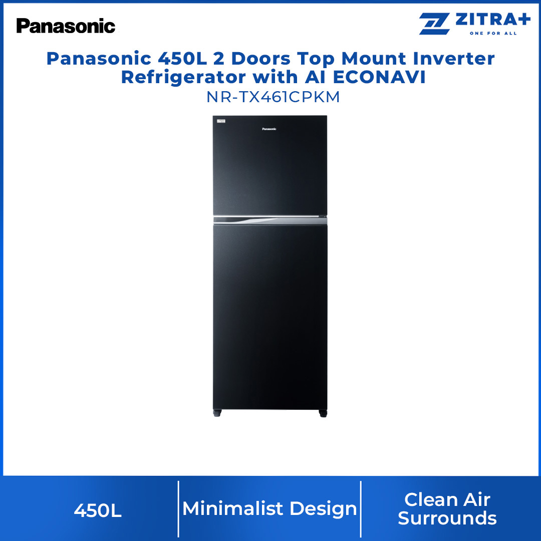 Panasonic 450L 2 Doors Top Mount Inverter Refrigerator with AI ECONAVI NR-TX461CPKM | Hygienic Storage With Blue Ag | Clean Air Surrounds Your Food | Enjoy The Extra-Cold Delight | Freshness Storage With Wide Opening | Refrigerator With 1 Year Warranty