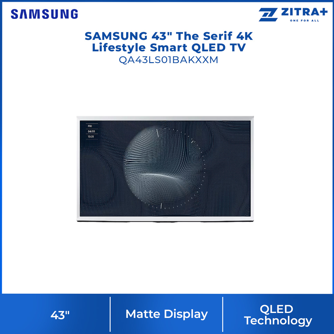 SAMSUNG 43" The Serif 4K Lifestyle Smart QLED TV QA43LS01BAKXXM | 360 All Round Design | Matte Display | Powerful Sound | Detachable Stand | Smart TV with 2 Year Warranty