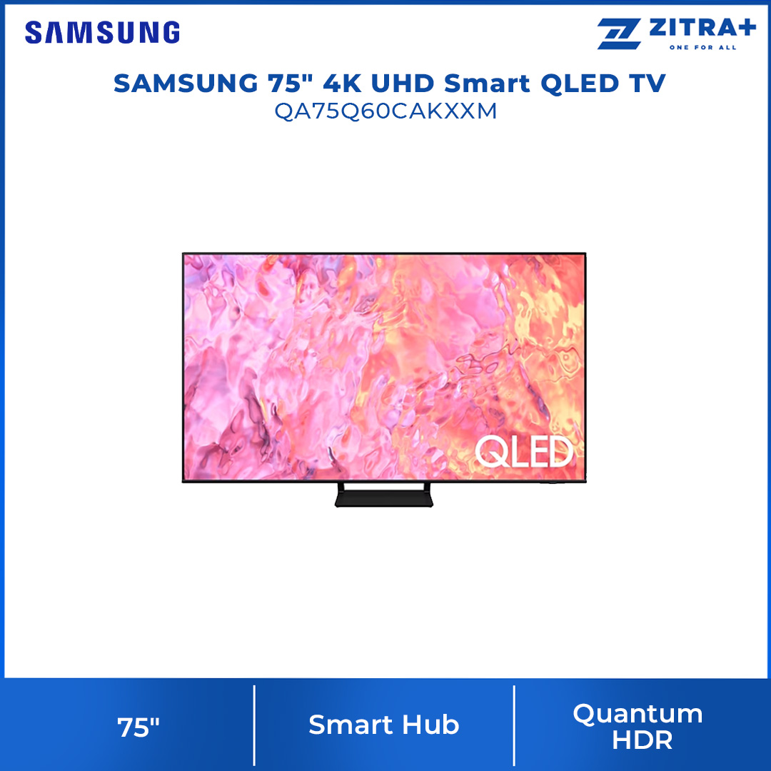 SAMSUNG 75" 4K UHD Smart QLED TV QA75Q60CAKXXM  | Quantum HDR | AirSlim | Smart Hub | WiFi Direct | Smart TV with 2 Year Warranty