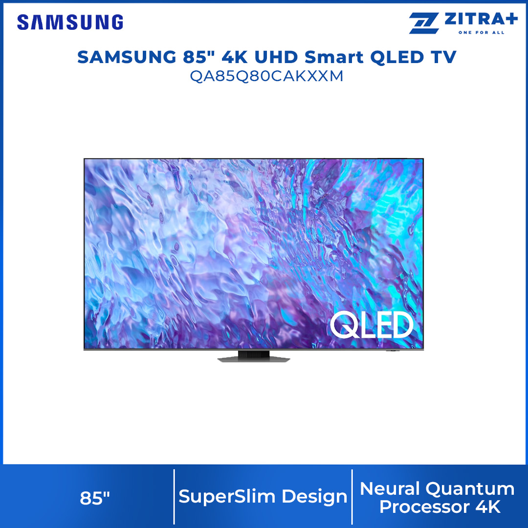 SAMSUNG 85" 4K UHD Smart QLED TV QA85Q80CAKXXM | Tizen™ Smart TV | Dolby Atmos | Smart Hub | SmartThings | HDR | HDMI | Smart TV with 2 Year Warranty