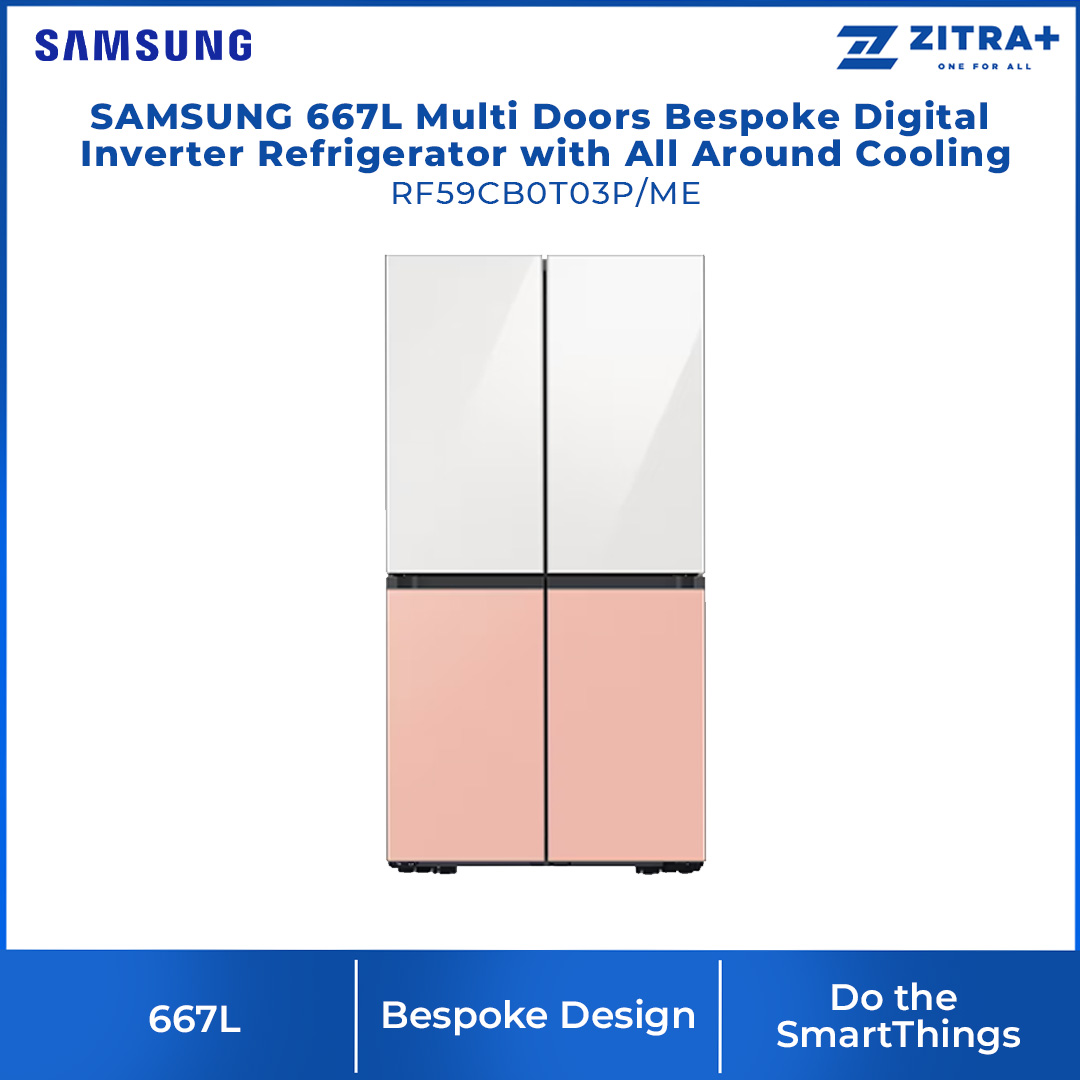SAMSUNG 667L Multi Doors Bespoke Digital Inverter Refrigerator with All Around Cooling RF59CB0T03P/ME | Power Freeze | Power Cool | All-Around Cooling | Deodorizer | Humidity Control | Refrigerator with 1 Year Warranty