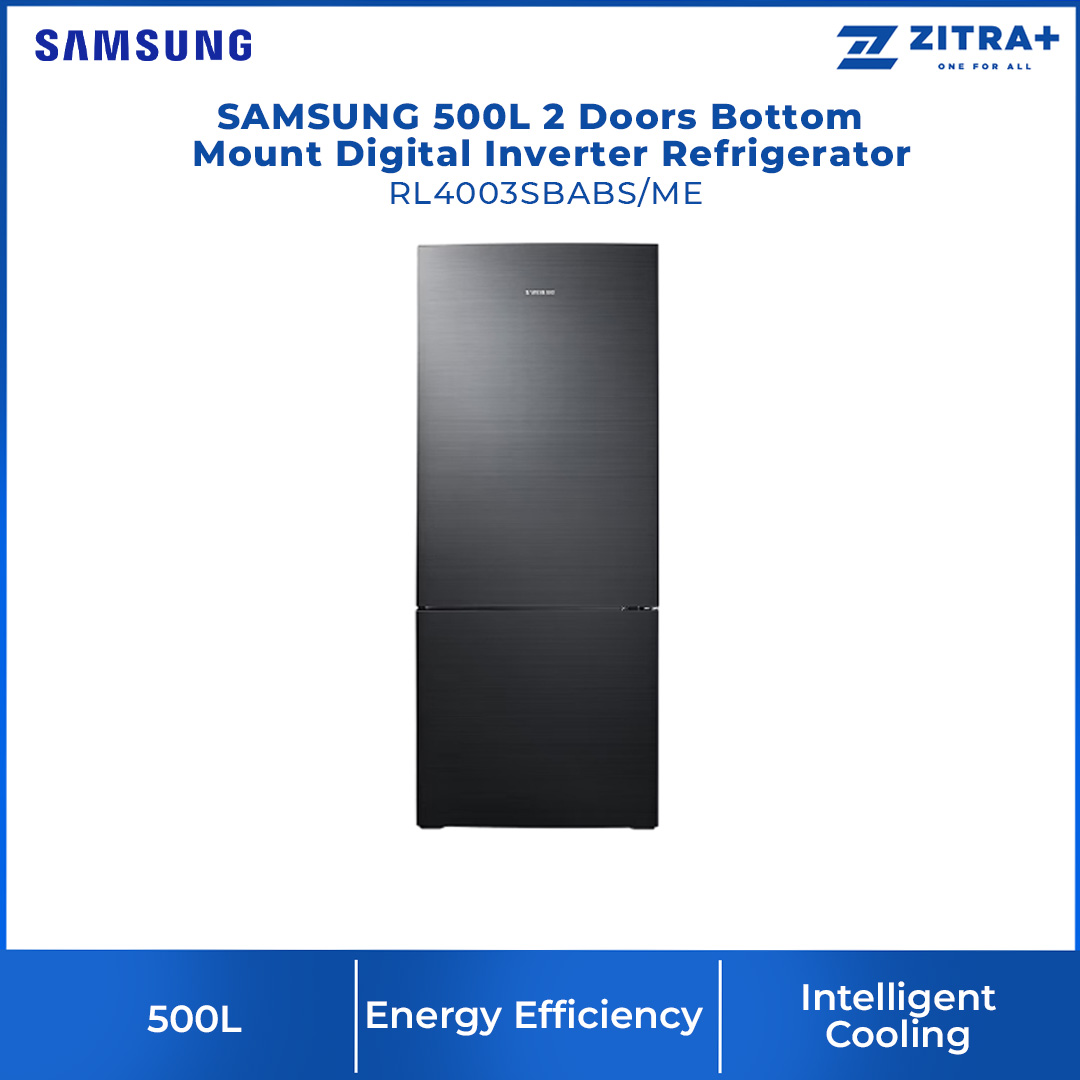 SAMSUNG 500L 2 Doors Bottom Mount Digital Inverter Refrigerator Black (O) RL4003SBABS/ME | All-Around Cooling | Less Energy Consumption | Less Noise | No Frost | Refrigerator with 1 Year Warranty