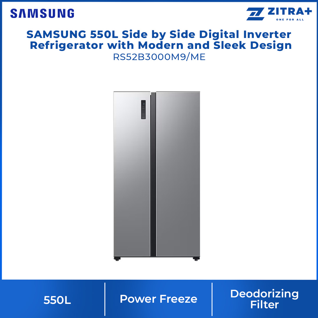 SAMSUNG 550L Side by Side Digital Inverter Refrigerator with Modern and Sleek Design RS52B3000M9/ME | All Around Cooling | Power Freeze | Deodorizing Filter | Refrigerator with 1 Year Warranty