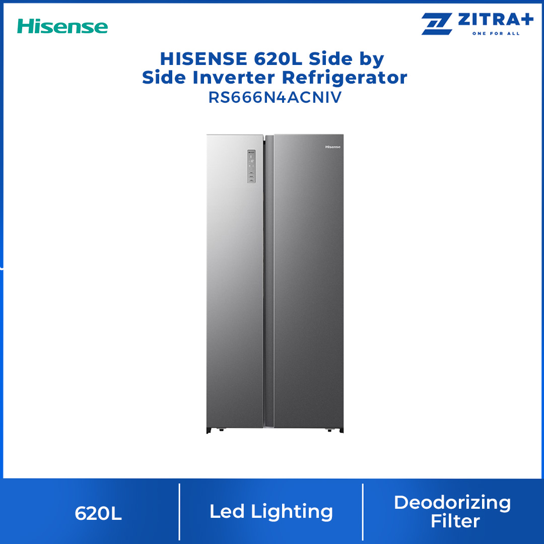 HISENSE 620L Side by Side Inverter Refrigerator RS666N4ACNIV |  Digital Sensor | Double Cooling | Deodorizing Filter | Electronic Touch Control | Multi-Air Flow | Refrigerator with 3 Year Warranty