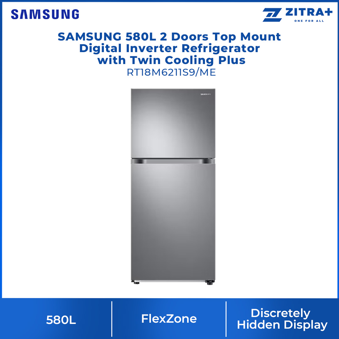 SAMSUNG 580L 2 Doors Top Mount Digital Inverter Refrigerator with Twin Cooling Plus RT18M6211S9/ME | FlexZone™ | Optional IceMaker | Reversible Door | Twin Cooling Plus™ | Refrigerator with 1 Year Warranty