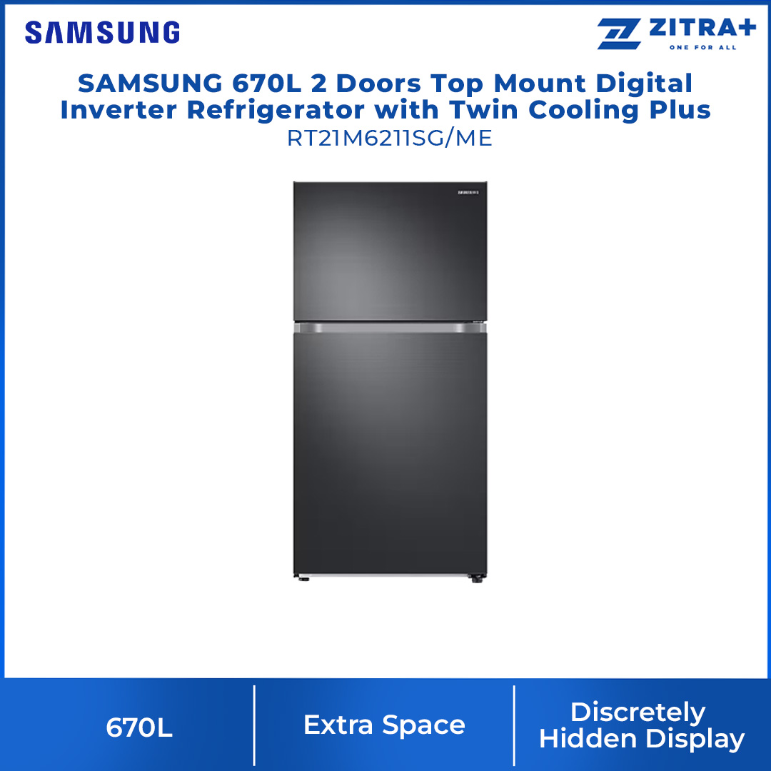 SAMSUNG 670L 2 Doors Top Mount Digital Inverter Refrigerator with Twin Cooling Plus RT21M6211SG/ME | FlexZone™ | Power Cool Function | Reversible Door | Twin Cooling Plus™ | Refrigerator with 1 Year Warranty