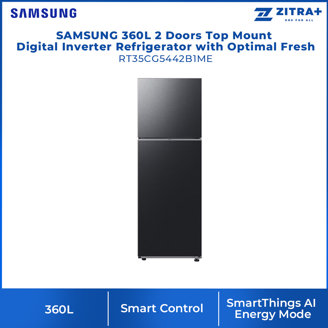 SAMSUNG 360L 2 Doors Top Mount Digital Inverter Refrigerator with Optimal Fresh RT35CG5442B1ME | SpaceMax™ | All-Around Cooling | Multi Flow | No Frost | Mono Cooling | Refrigerator with 1 Year Warranty