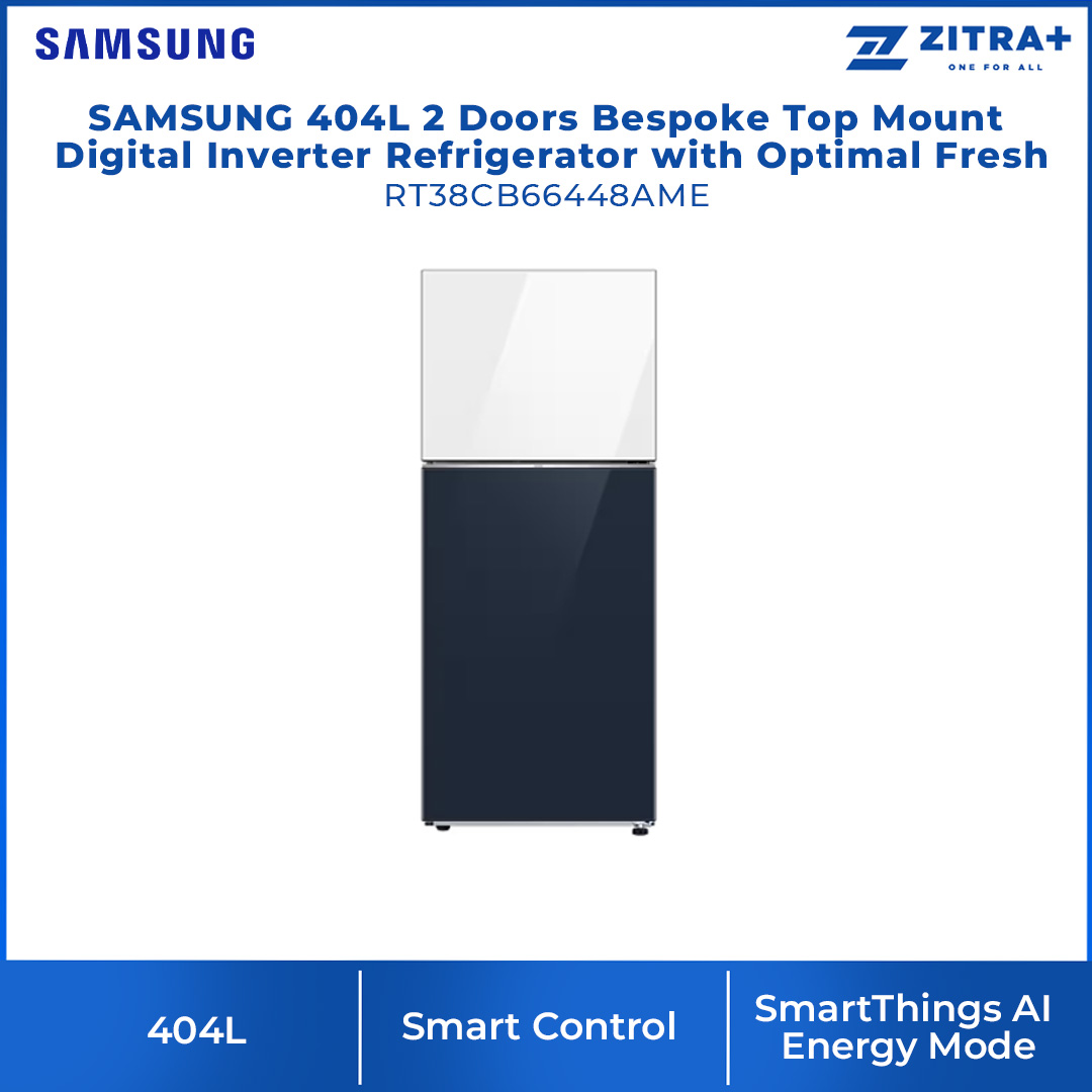 SAMSUNG 404L 2 Doors Bespoke Top Mount Digital Inverter Refrigerator with Optimal Fresh RT38CB66448AME | SpaceMax™ | All-Around Cooling | Multi Flow | Optimal Fresh Zone | Refrigerator with 1 Year Warranty