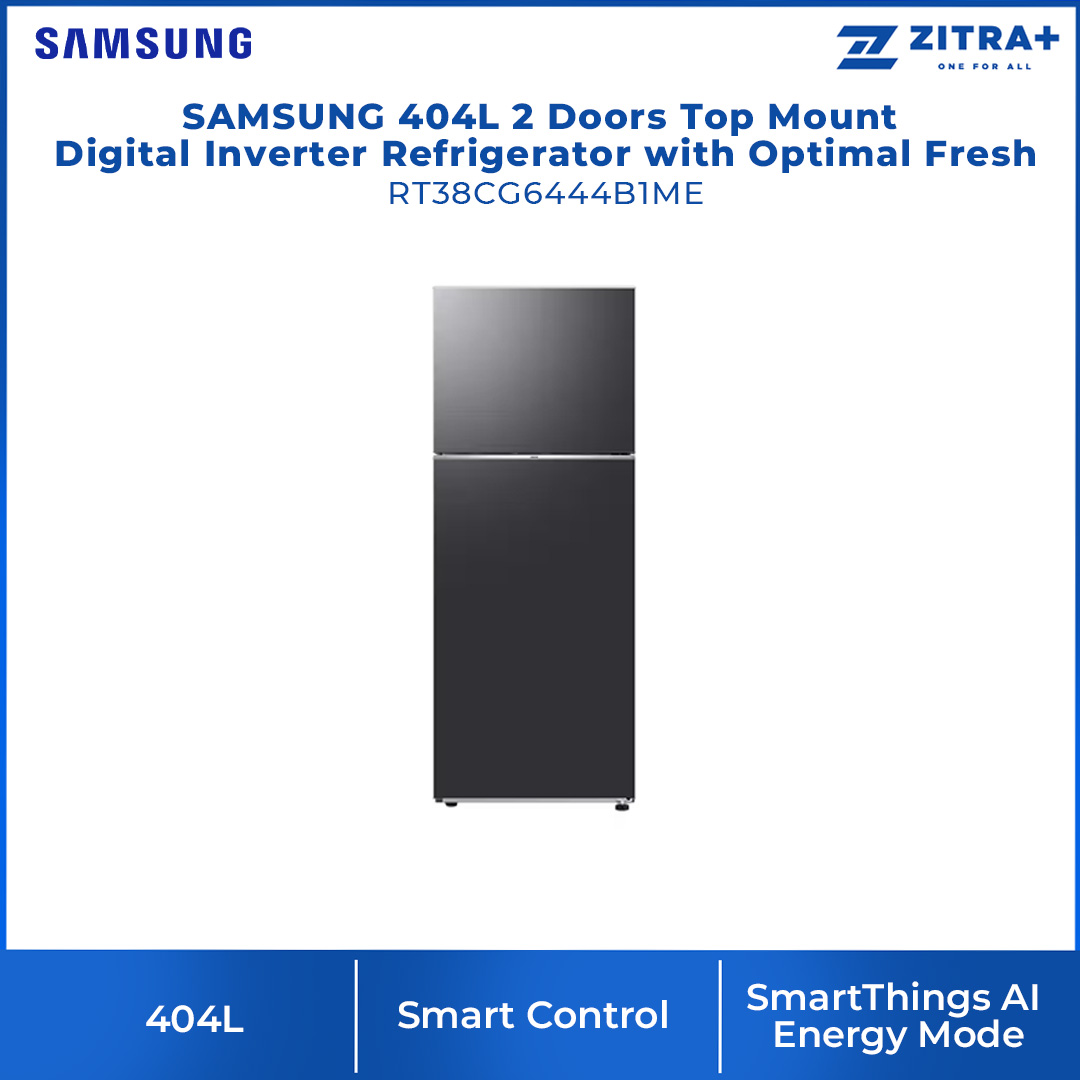 SAMSUNG 404L 2 Doors Top Mount Digital Inverter Refrigerator with Optimal Fresh RT38CG6444B1ME | SpaceMax™ | All-Around Cooling | Multi Flow | No Frost | Mono Cooling | Refrigerator with 1 Year Warranty