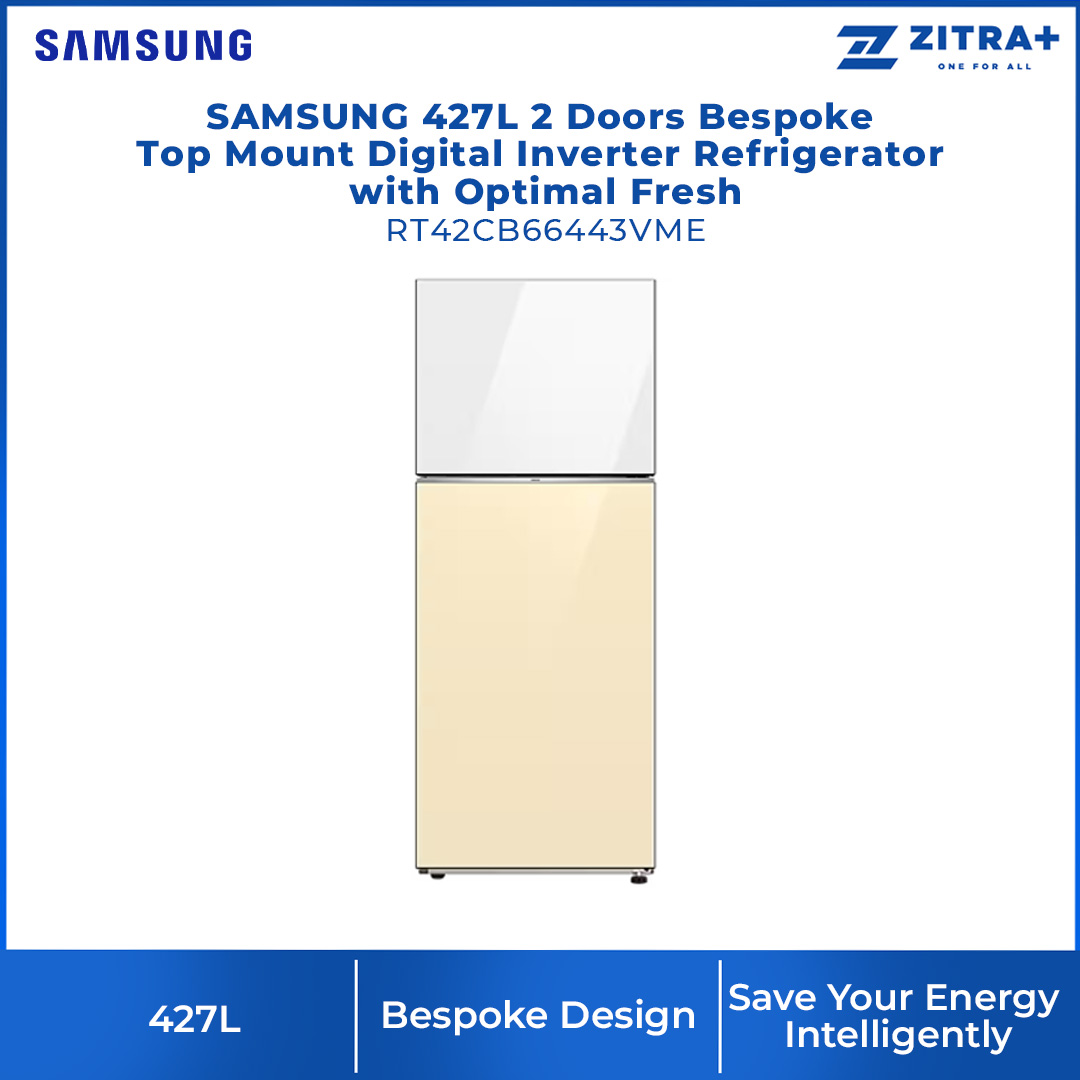 SAMSUNG 427L 2 Doors Bespoke Top Mount Digital Inverter Refrigerator with Optimal Fresh RT42CB66443VME | SpaceMax™ | All-Around Cooling | Multi Flow | Optimal Fresh Zone | Refrigerator with 1 Year Warranty