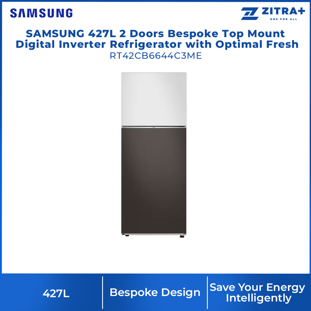 SAMSUNG 427L 2 Doors Bespoke Top Mount Digital Inverter Refrigerator with Optimal Fresh  RT42CB6644C3ME | SpaceMax™ | All-Around Cooling | Multi Flow | Optimal Fresh Zone | Refrigerator with 1 Year Warranty