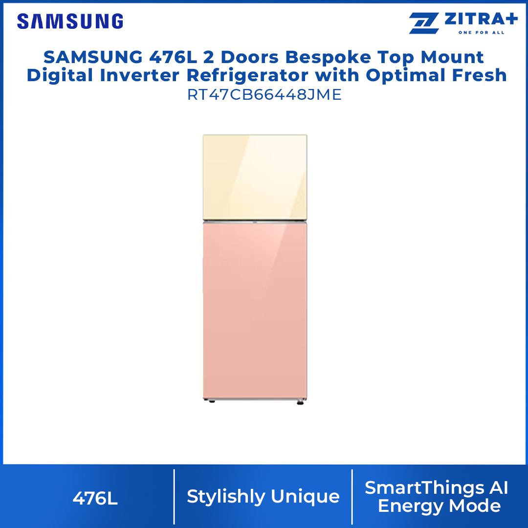 SAMSUNG 476L 2 Doors Bespoke Top Mount Digital Inverter Refrigerator with Optimal Fresh RT47CB66448JME | SpaceMax™ | All-Around Cooling | Multi Flow | Optimal Fresh Zone | Refrigerator with 1 Year Warranty