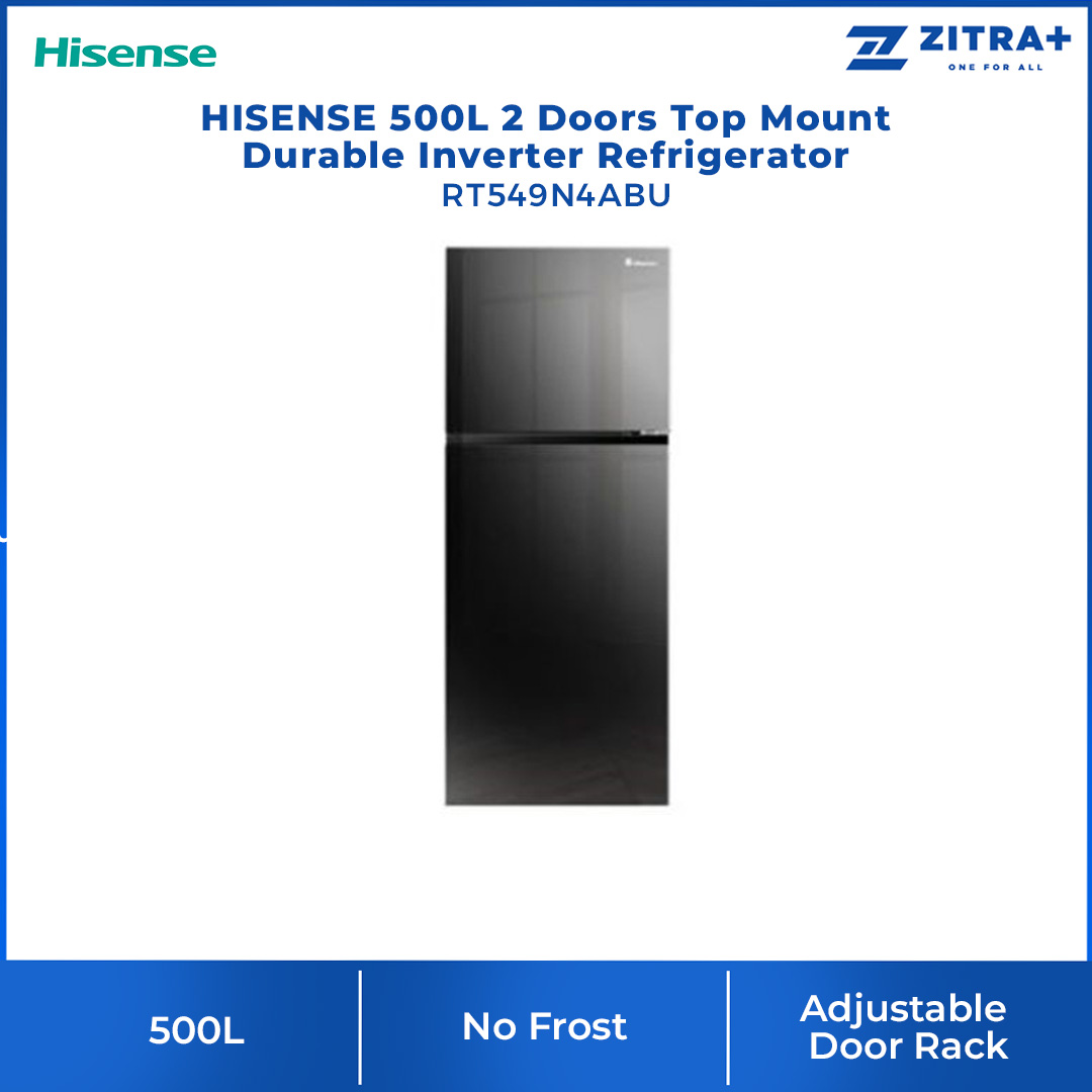 HISENSE 500L 2 Doors Top Mount Durable Inverter Refrigerator RT549N4ABU | Multi Air Flow | Deodorizing Filter | Moisture Fresh Crisper | Durable Inverter | LED Lighting | Removable Twist Ice Maker | Refrigerator with 3 Year Warranty