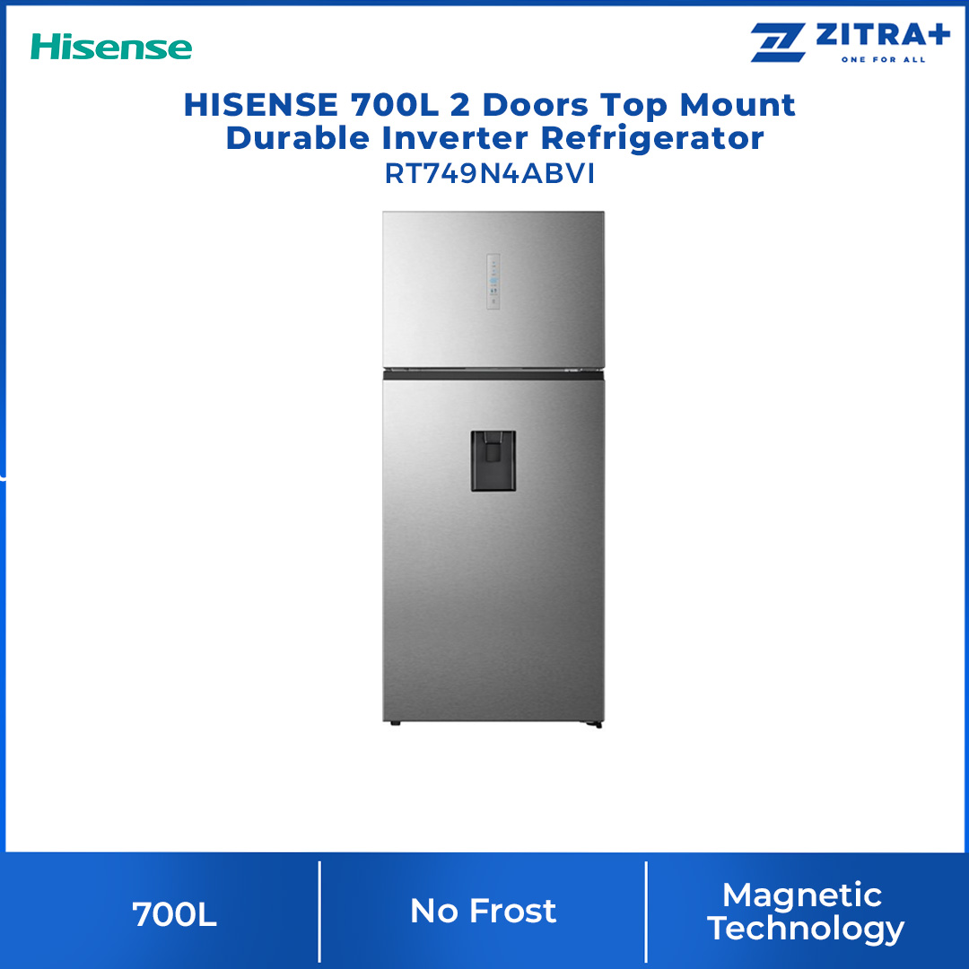 HISENSE 700L 2 Doors Top Mount Durable Inverter Refrigerator RT749N4ABVI | Digital Touch Control | Dual LED Lighting | Super Freeze | Fresh Zone | Multi-Air Flow | Magnetic Door Switch | Refrigerator with 3 Year Warranty