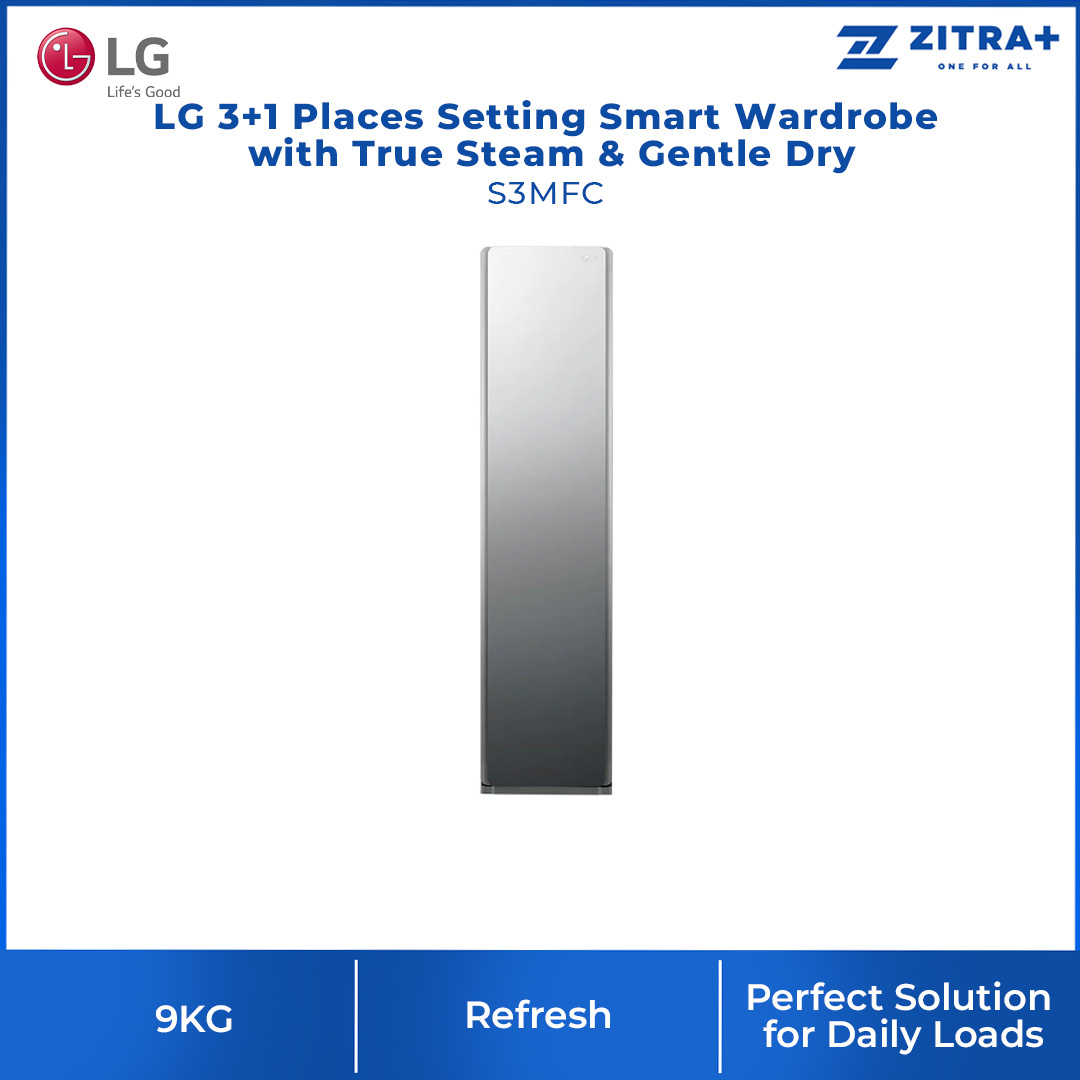 LG 3+1 Places Setting Smart Wardrobe with True Steam & Gentle Dry S3MFC | Wi-Fi | Moving Hanger | Refresh Mode | Smart Wardrobe with 1 Year Warranty