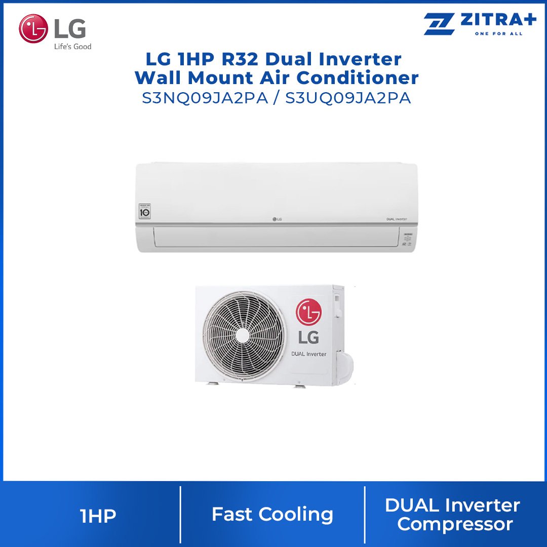 LG 1HP R32 Dual Inverter Wall Mount Air Conditioner S3NQ09JA2PA / S3UQ09JA2PA | Faster Cooling | Energy Saving | Less Noise | Air Conditioner with 2 Year Warranty