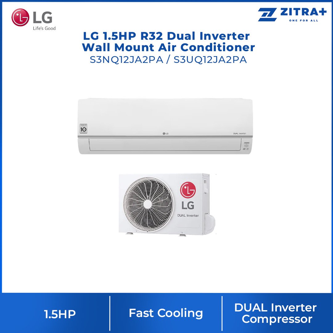 LG 1.5HP R32 Dual Inverter Wall Mount Air Conditioner S3NQ12JA2PA / S3UQ12JA2PA | Faster Cooling | Energy Saving | Less Noise | Air Conditioner with 2 Year Warranty