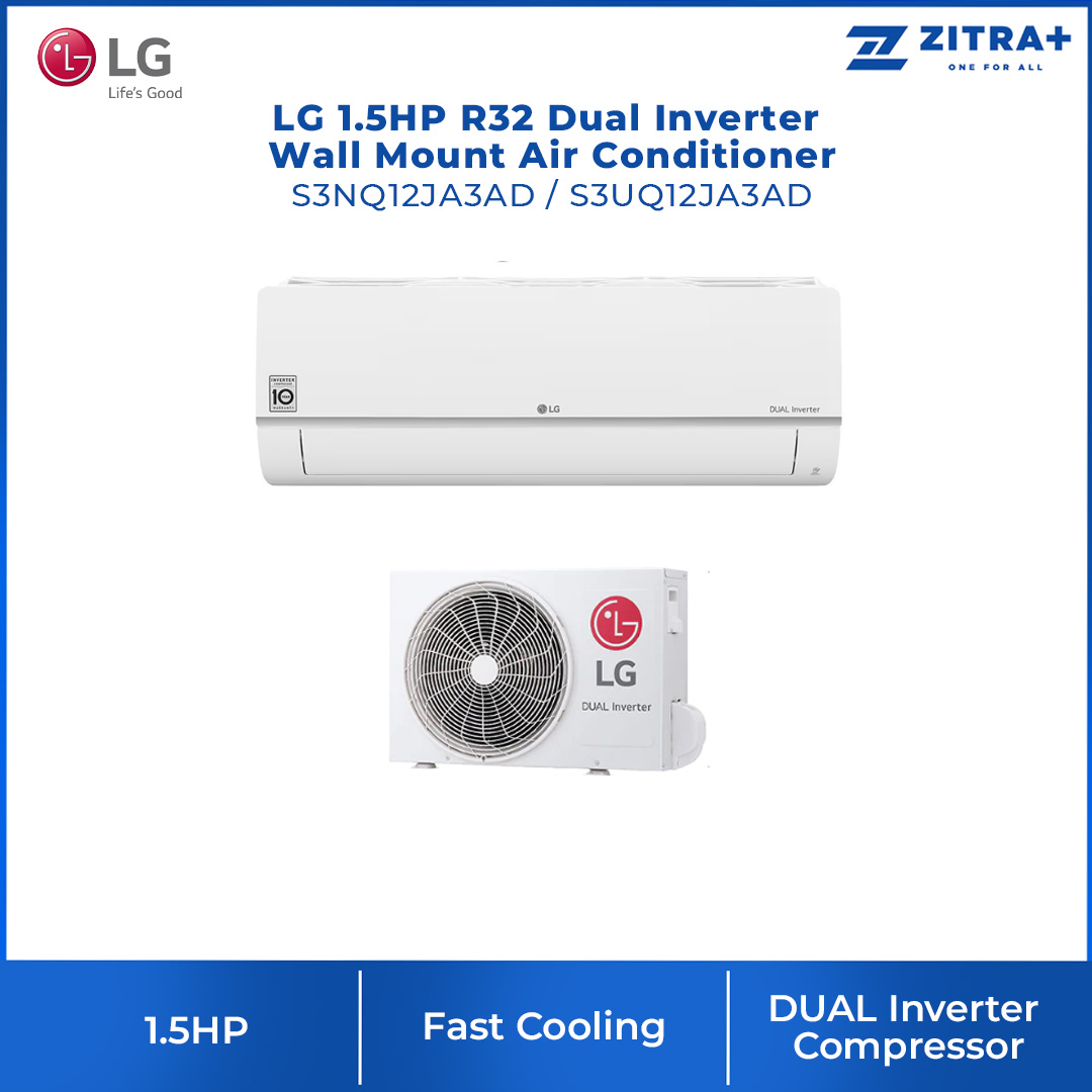 LG 1.5HP R32 Dual Inverter Wall Mount Air Conditioner S3NQ12JA3AD / S3UQ12JA3AD | Fast Cooling | Dehumidifier | Auto Cleaning | Air Conditioner with 2 Year Warranty