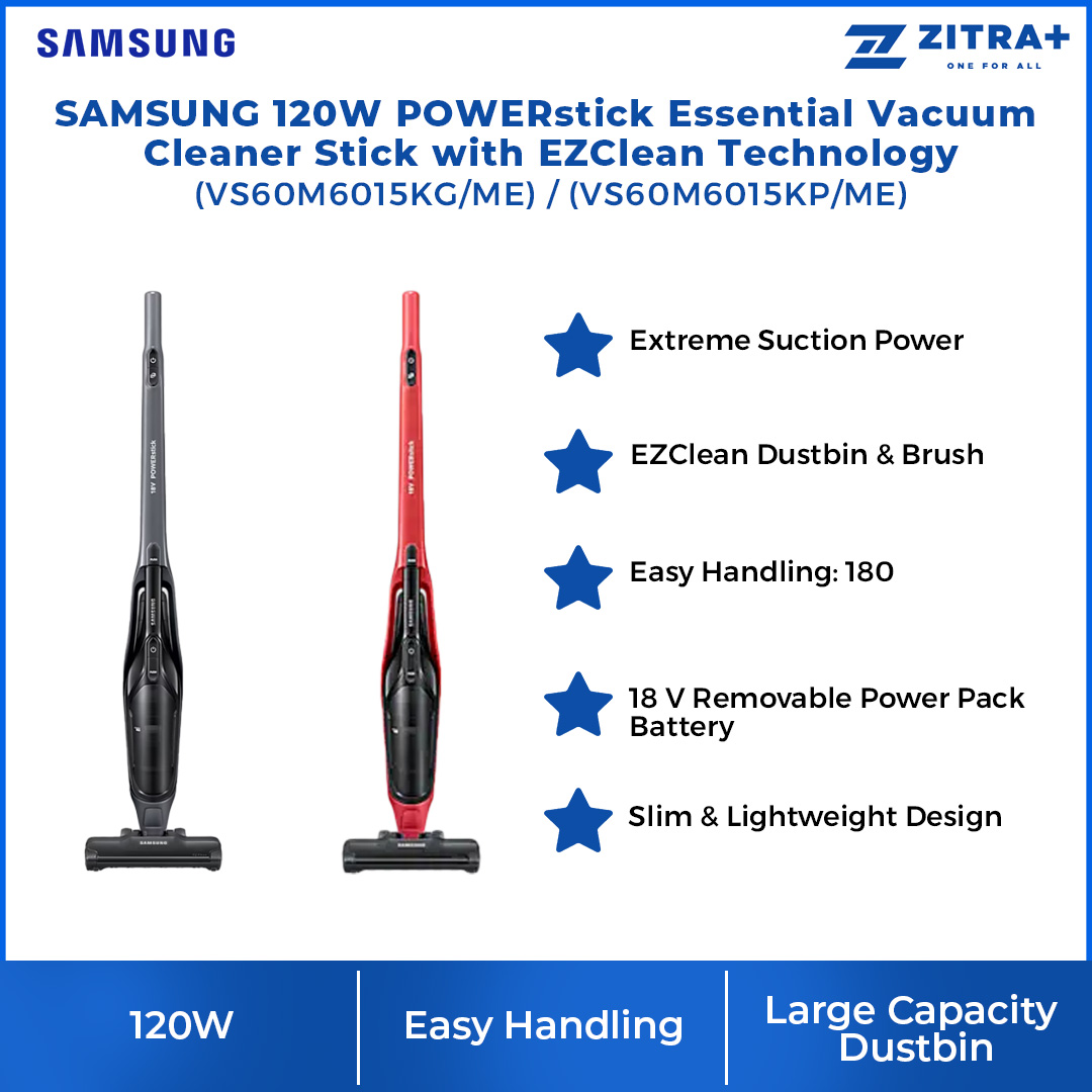 SAMSUNG 120W Vacuum Cleaner Stick VS60M6015KG/ME / VS60M6015KP/ME | POWERstick Essential with EZClean Technology | Vacuum Cleaner with 2 Year Warranty