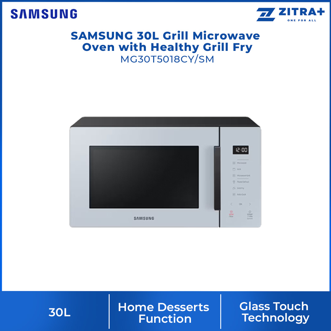 SAMSUNG 30L Grill Microwave Oven with Healthy Grill Fry | Grill Fry(Crusty Plate) | Power Defrost | Glass Touch | Simple UX | Microwaves Oven with 1 Year Warranty