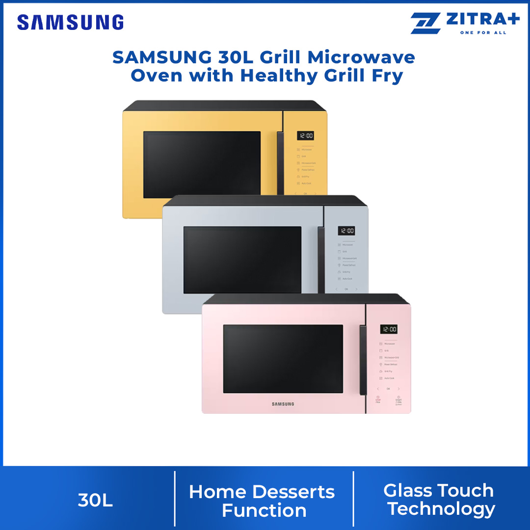 SAMSUNG 30L Grill Microwave Oven with Healthy Grill Fry | Grill Fry(Crusty Plate) | Power Defrost | Glass Touch | Simple UX | Microwaves Oven with 1 Year Warranty