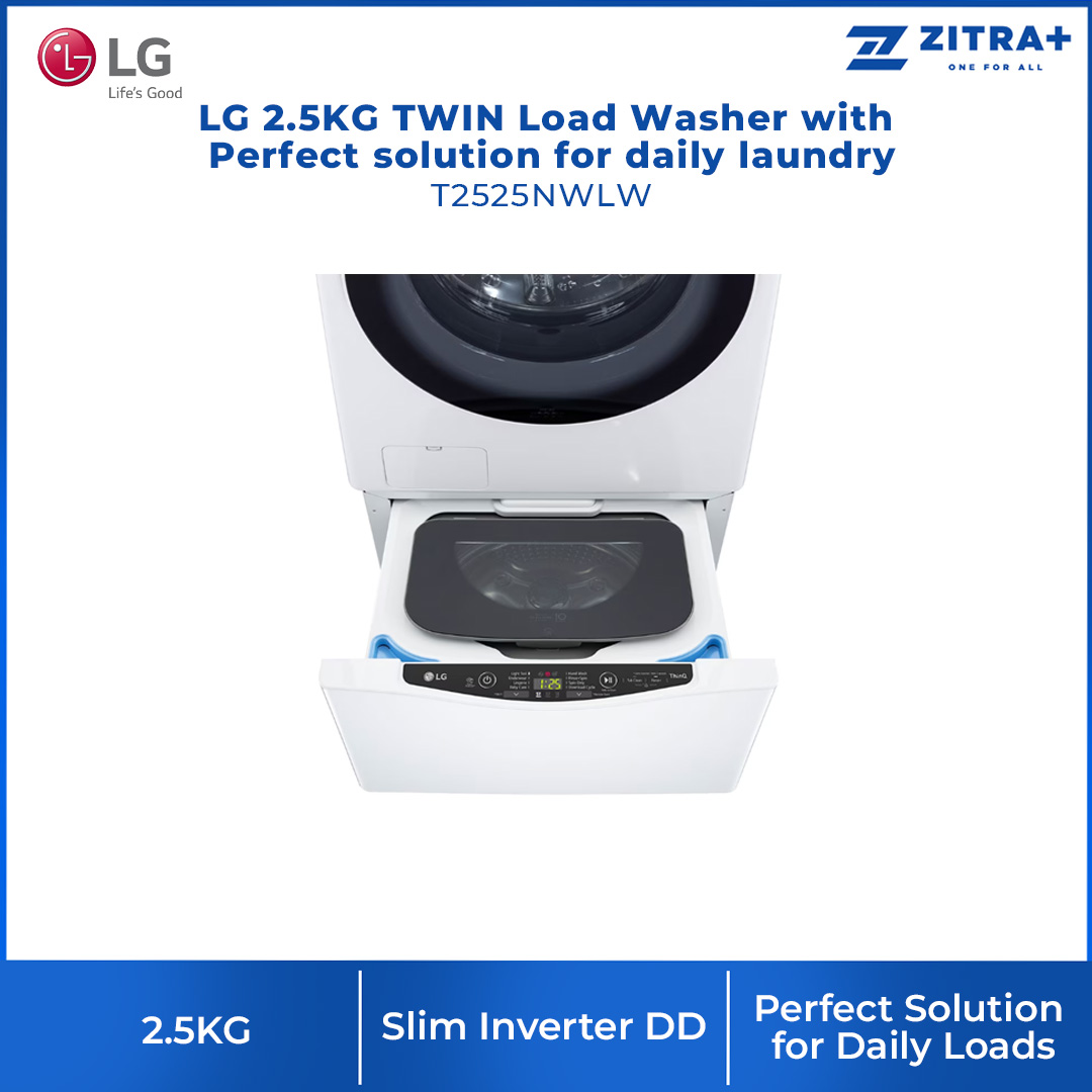LG 2.5KG TWIN Load Washer with Perfect solution for daily laundry T2525NWLW | Smart Diagnosis™ | Tub Clean | ThinQ™ | Washing Machine with 1 Year Warranty